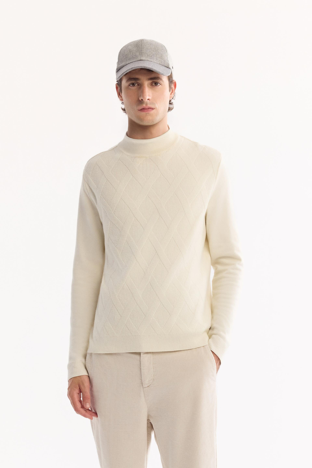 Ecru Turtleneck Soft Touch Textured Knit Sweater