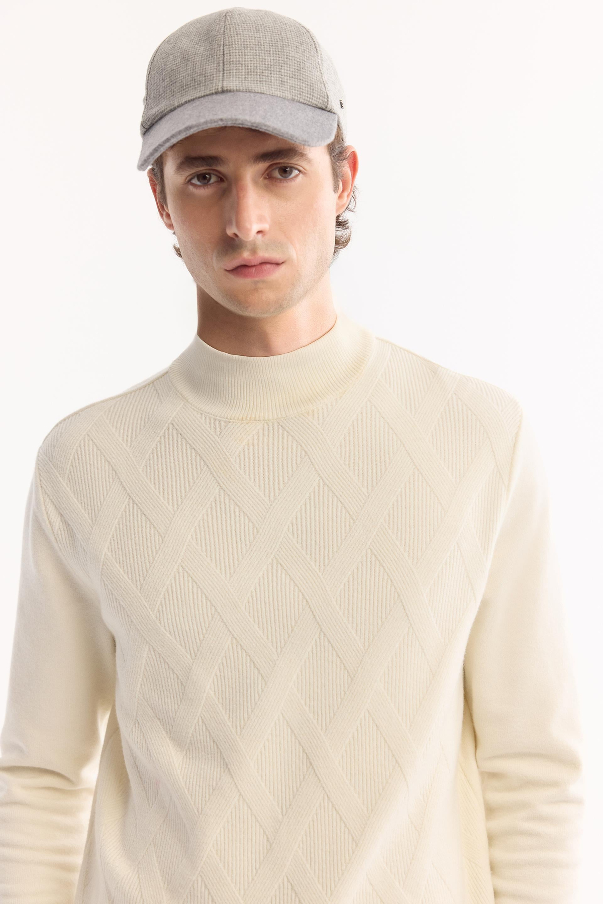 Ecru Turtleneck Soft Touch Textured Knit Sweater