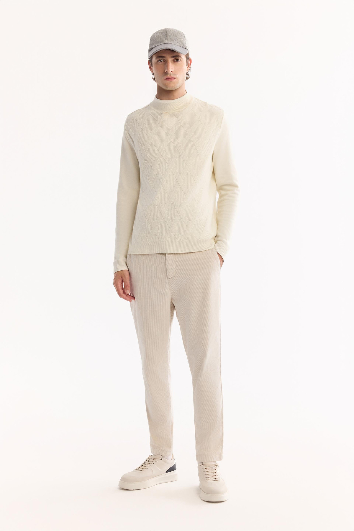 Ecru Turtleneck Soft Touch Textured Knit Sweater
