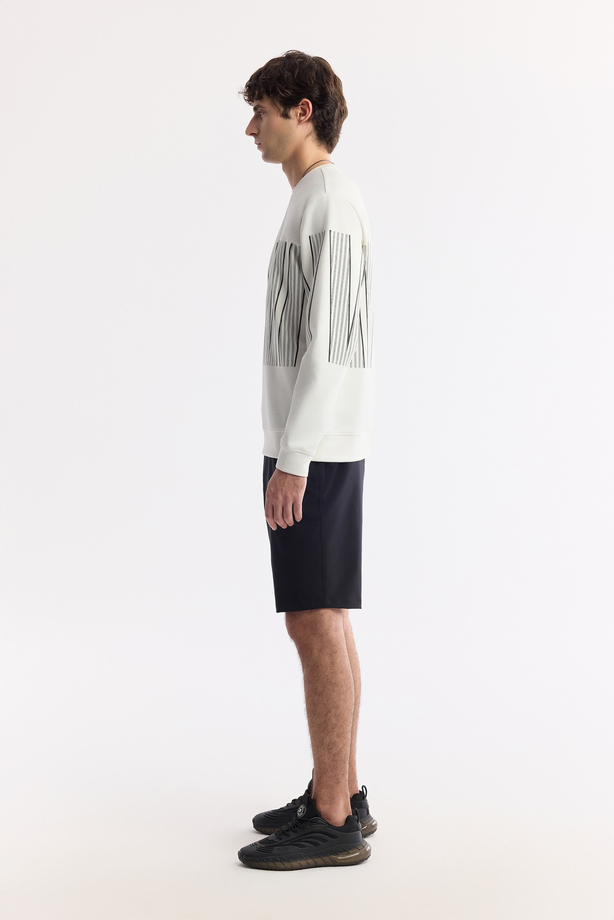 Ecru Crew Neck Printed Bi-Stretch Interlock Sweatshirt
