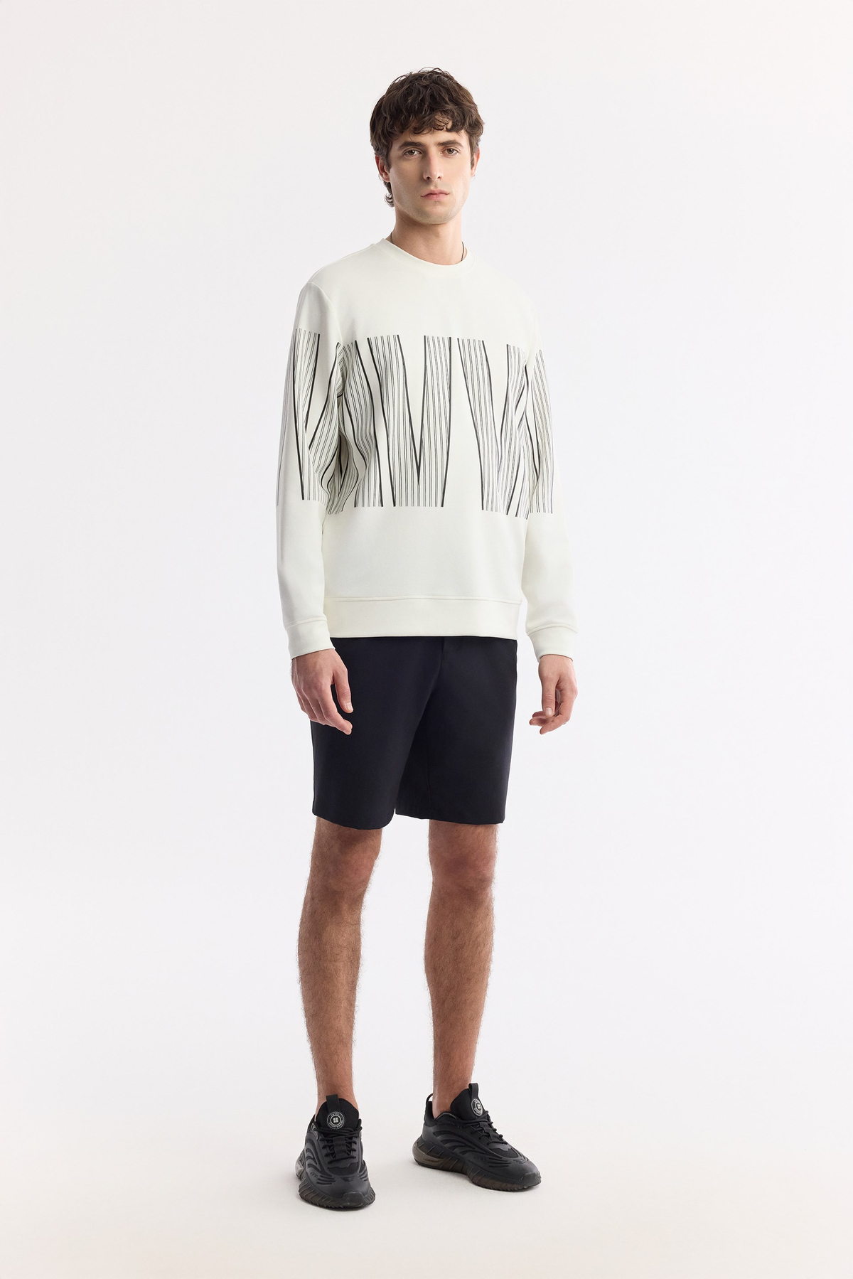 Ecru Crew Neck Printed Bi-Stretch Interlock Sweatshirt