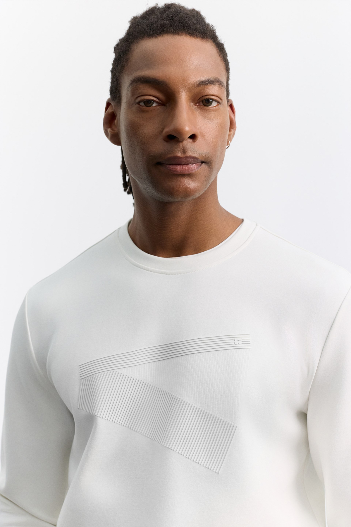 Ekru Bisiklet Yaka Baskılı İnterlok Sweatshirt