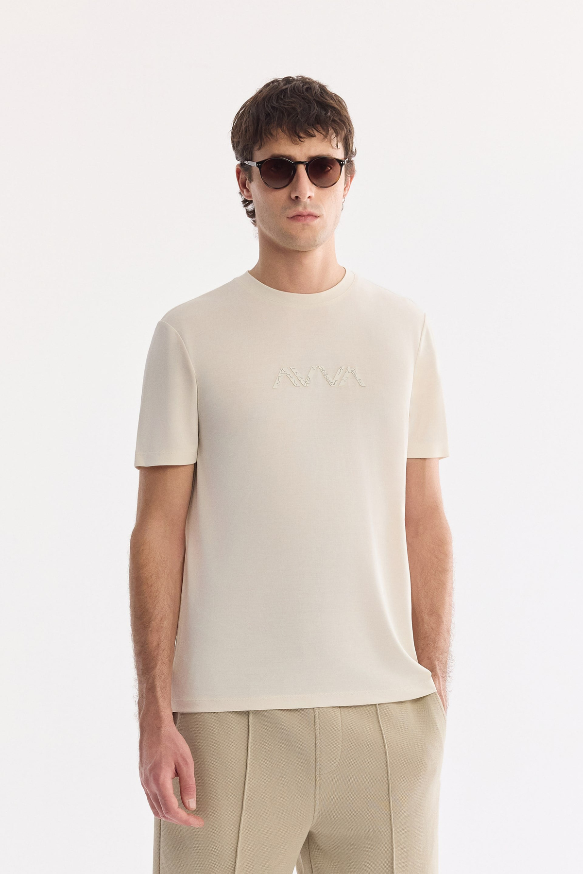 Ekru Bisiklet Yaka Enjeksiyon  Baskılı Cupra Süprem  T-Shirt