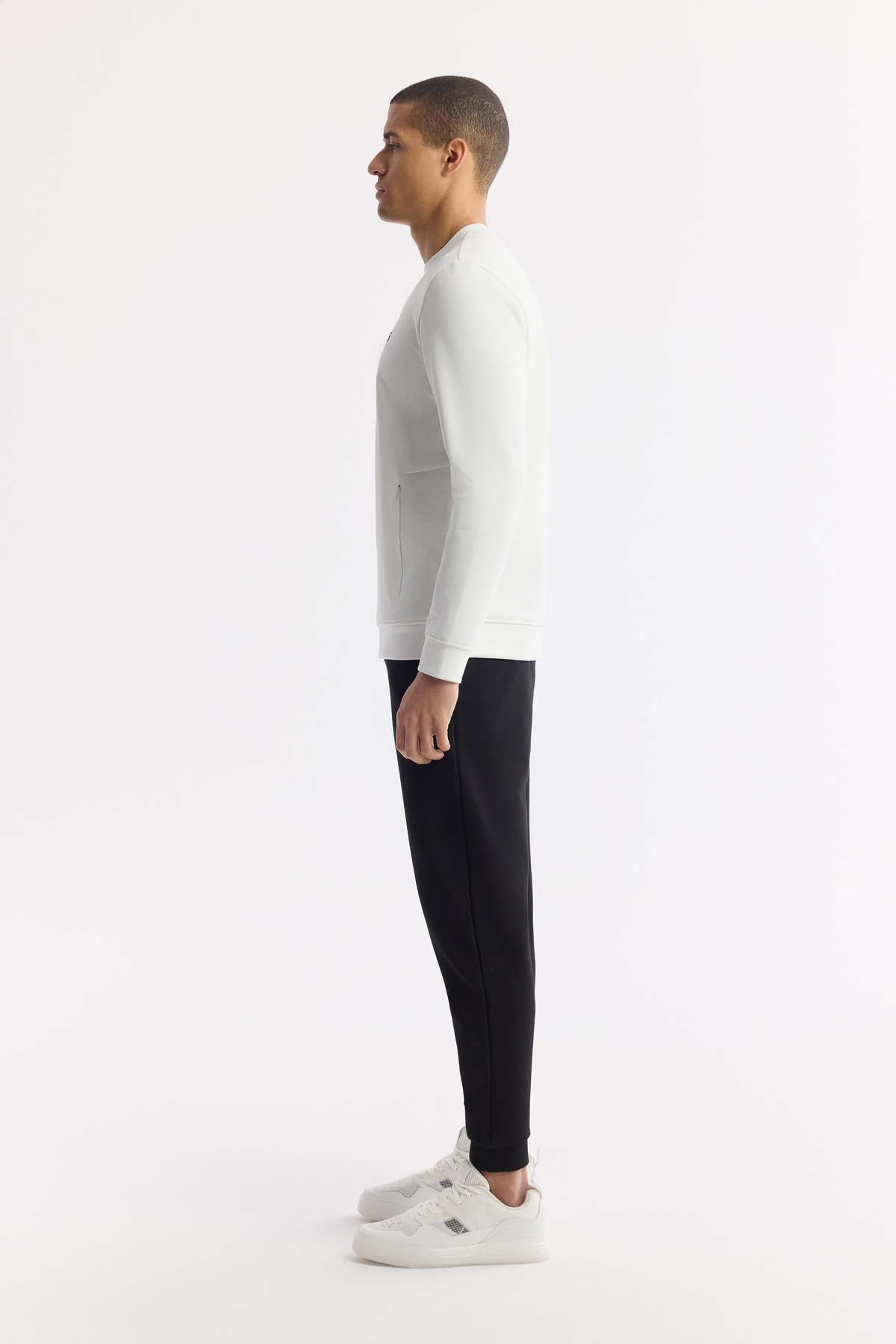 Ekru Bisiklet Yaka Baskılı Bi Stretch İnterlok Sweatshirt