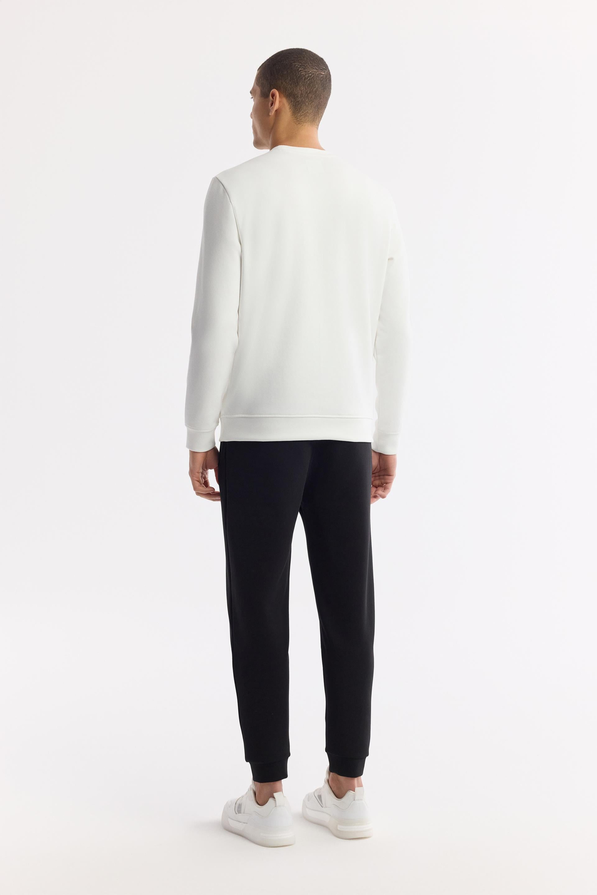Ekru Bisiklet Yaka Baskılı Bi Stretch İnterlok Sweatshirt