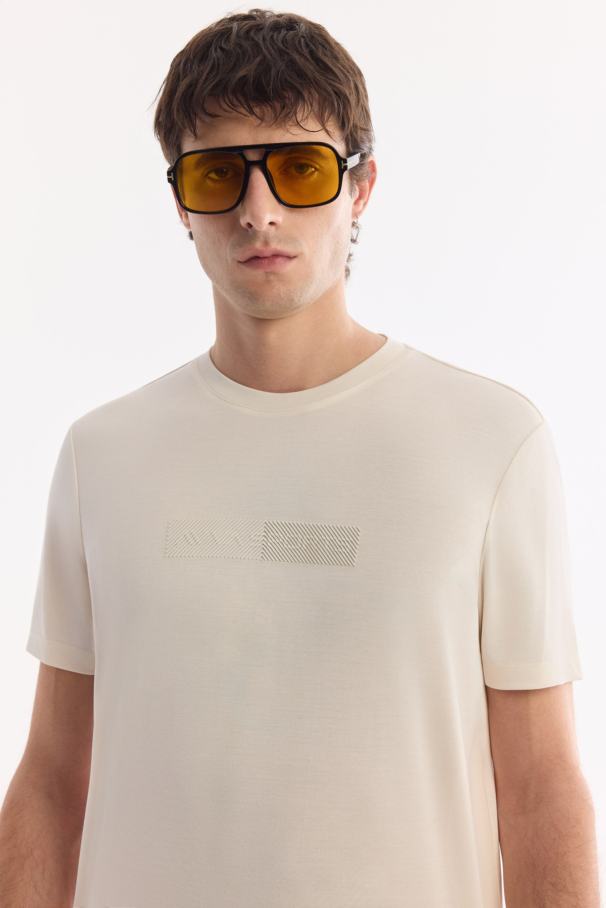 Ekru Bisiklet Yaka Enjeksiyon Baskılı Cupra Süprem T-Shirt