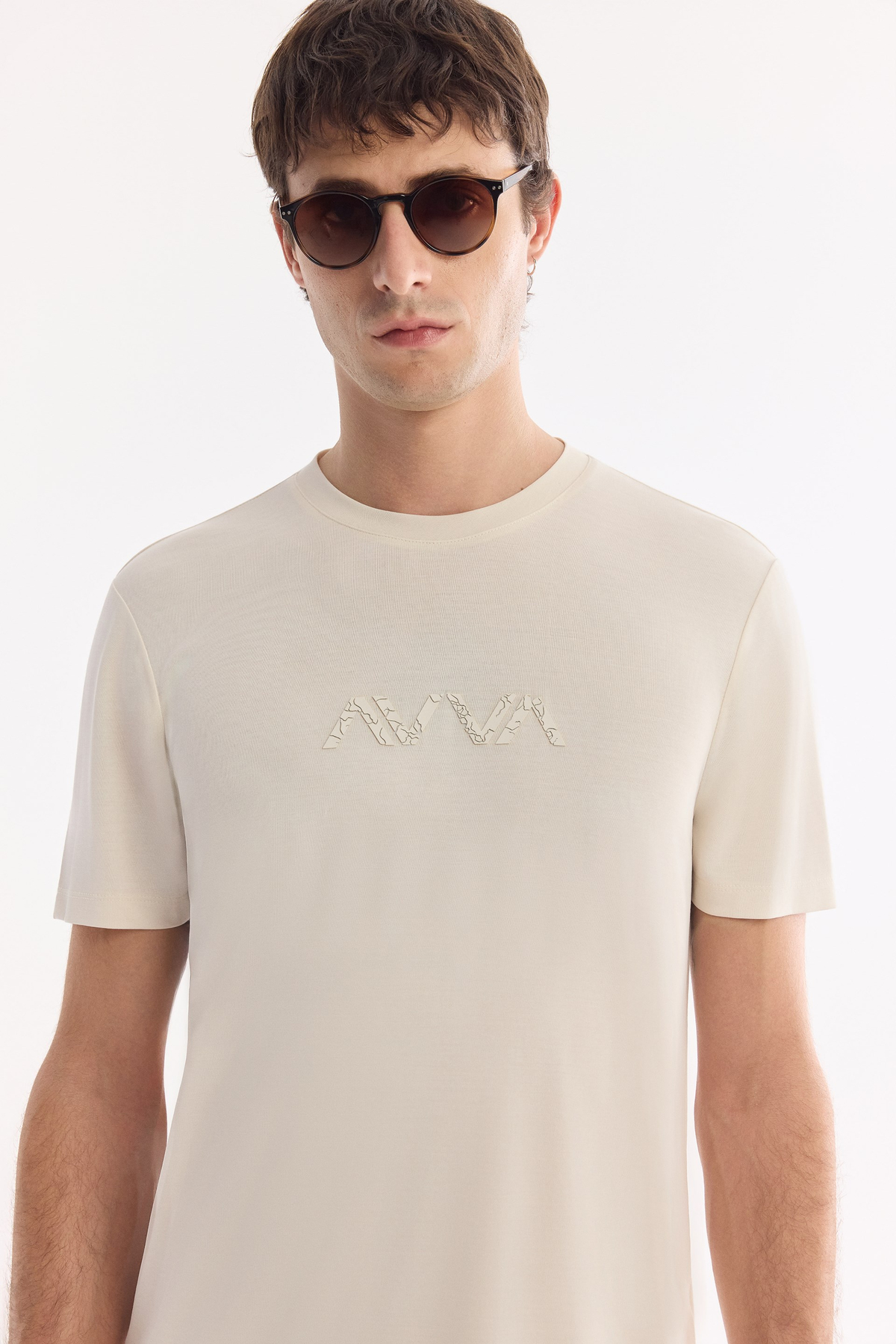 Ekru Bisiklet Yaka Enjeksiyon  Baskılı Cupra Süprem  T-Shirt