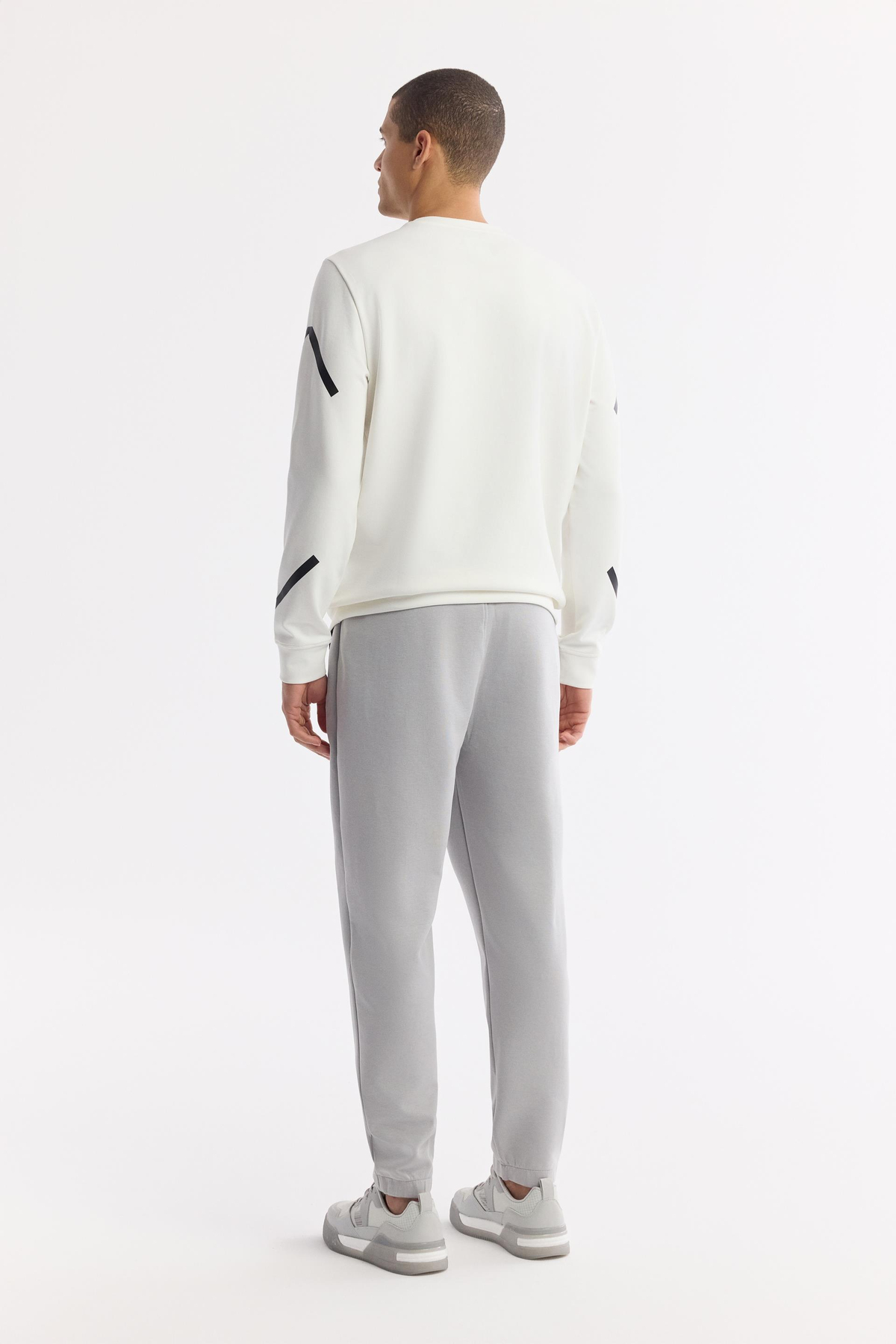 Ekru Bisiklet Yaka Flexi Baskılı İnterlok Sweatshirt