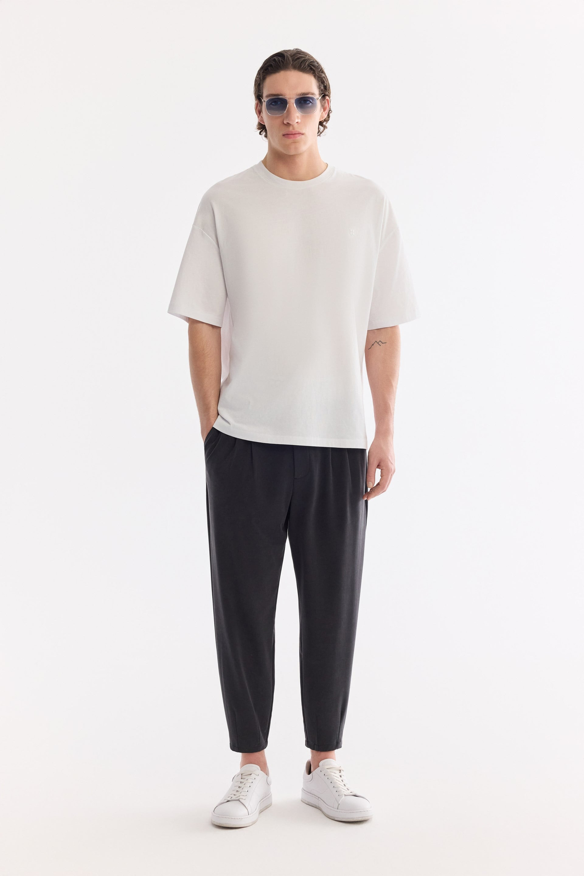 Ekru Bisiklet Yaka Oversize Rayon Tshırt