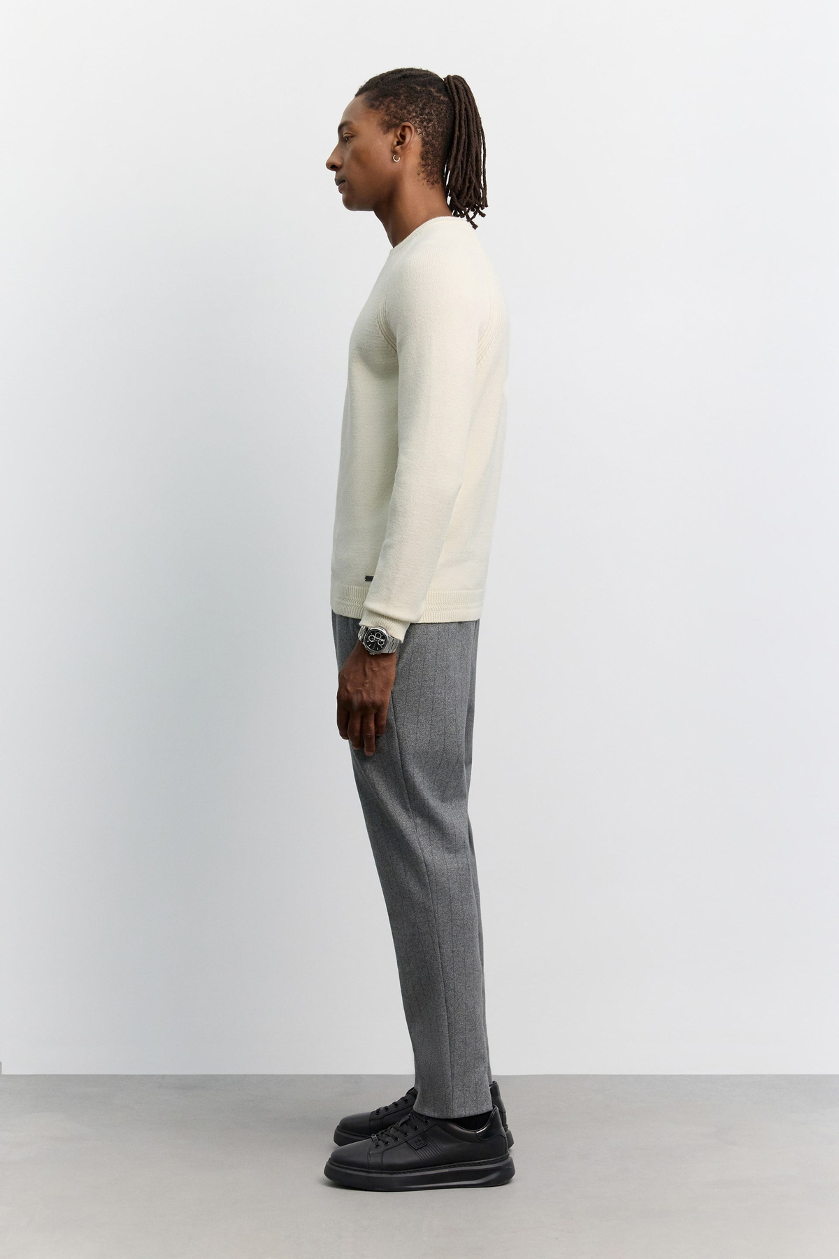 Ekru Bisiklet Yaka Reglan Kol Soft Touch Kalın Kazak