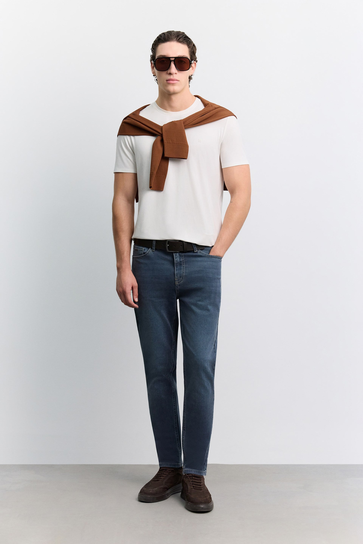 Ekru Bisiklet Yaka Soft Touch Basic T-Shirt