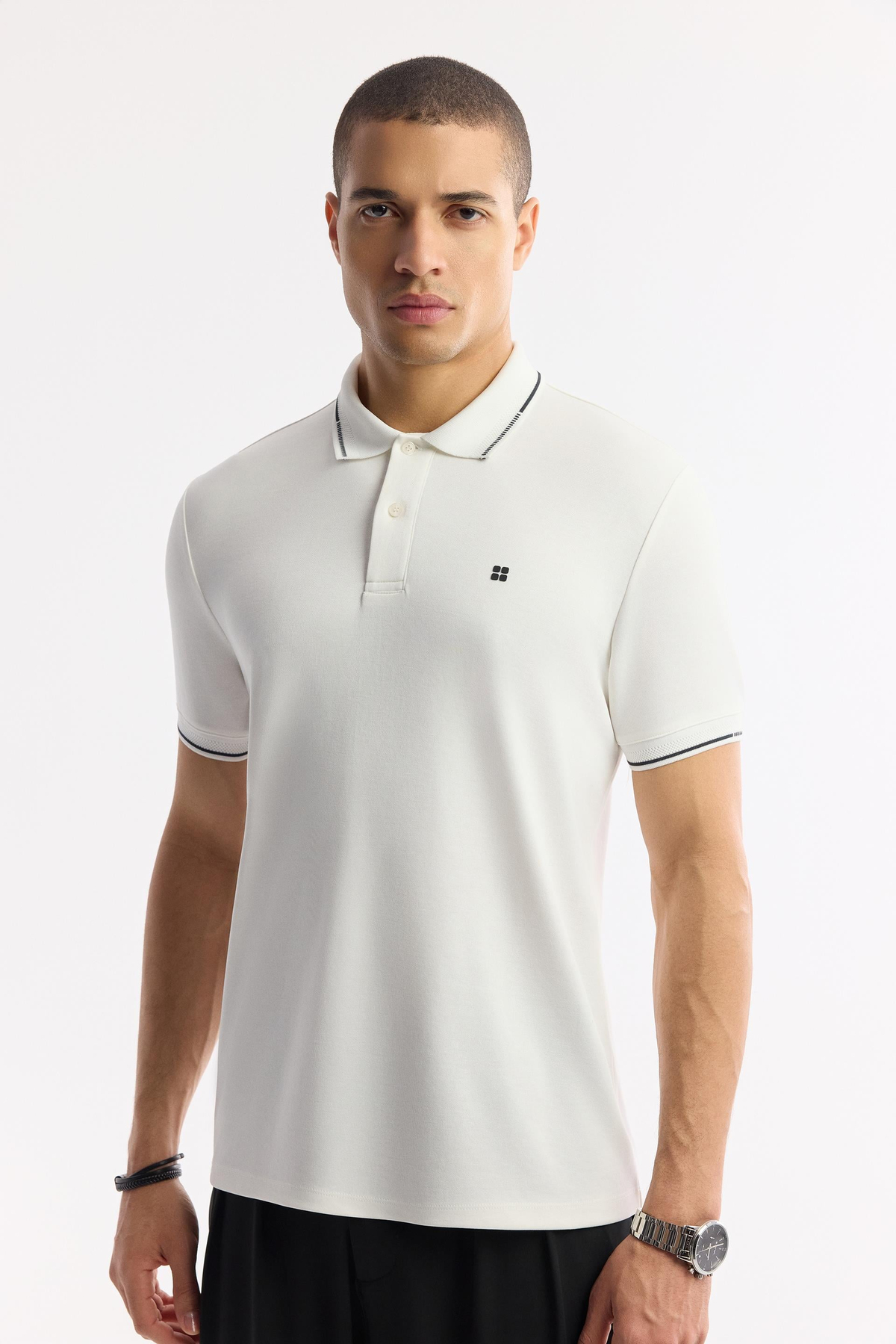 Ecru Polo Collar T-Shirt