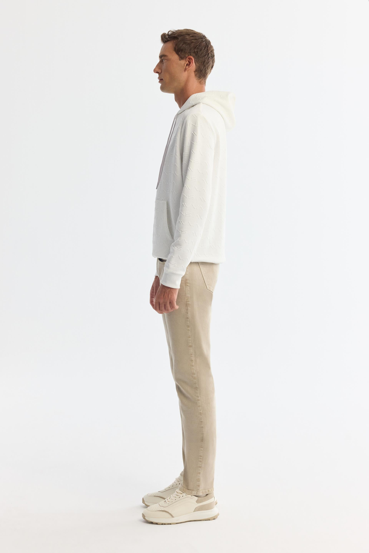 Ekru Kapüşonlu Baskılı Sweatshirt