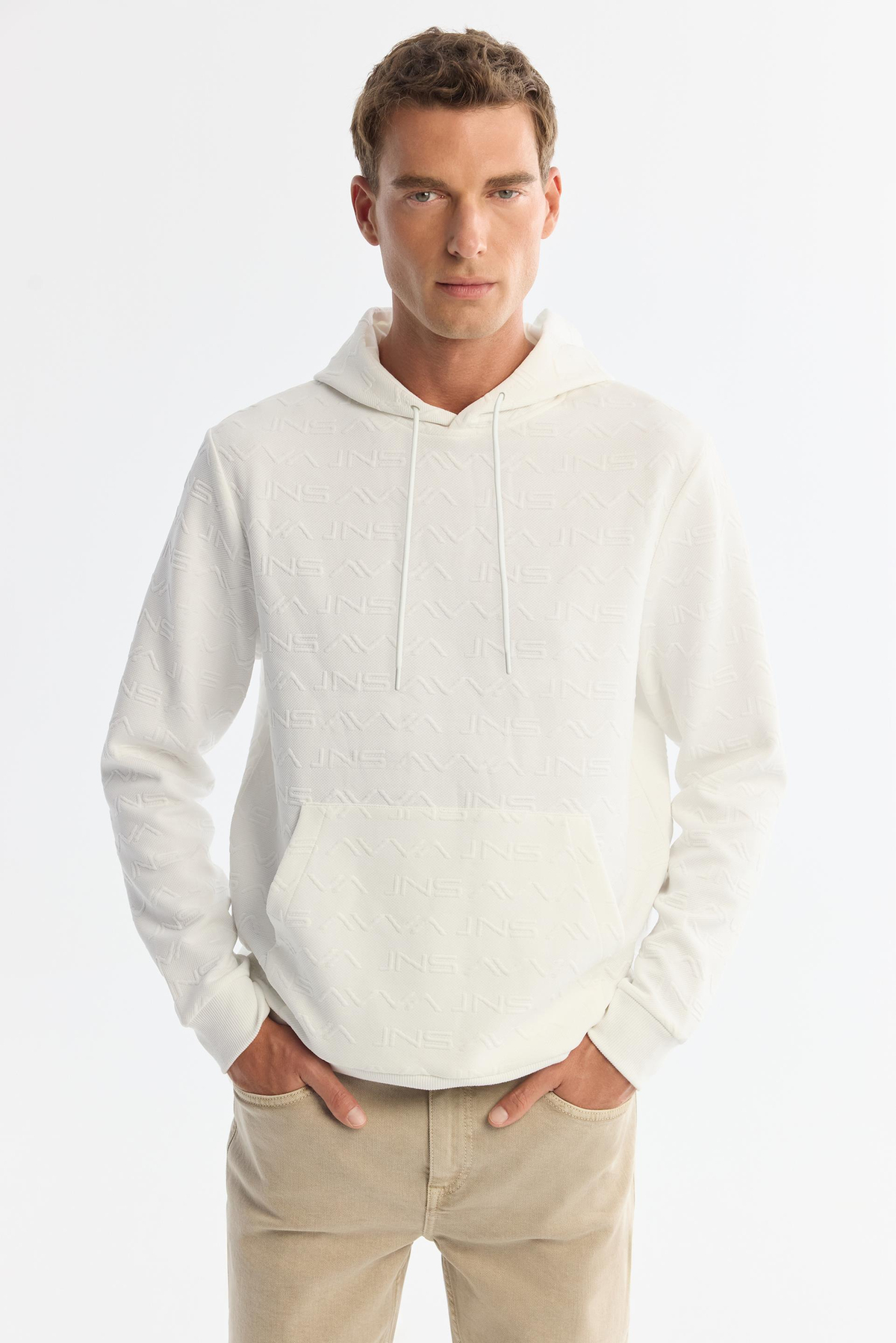 Ekru Kapüşonlu Baskılı Sweatshirt