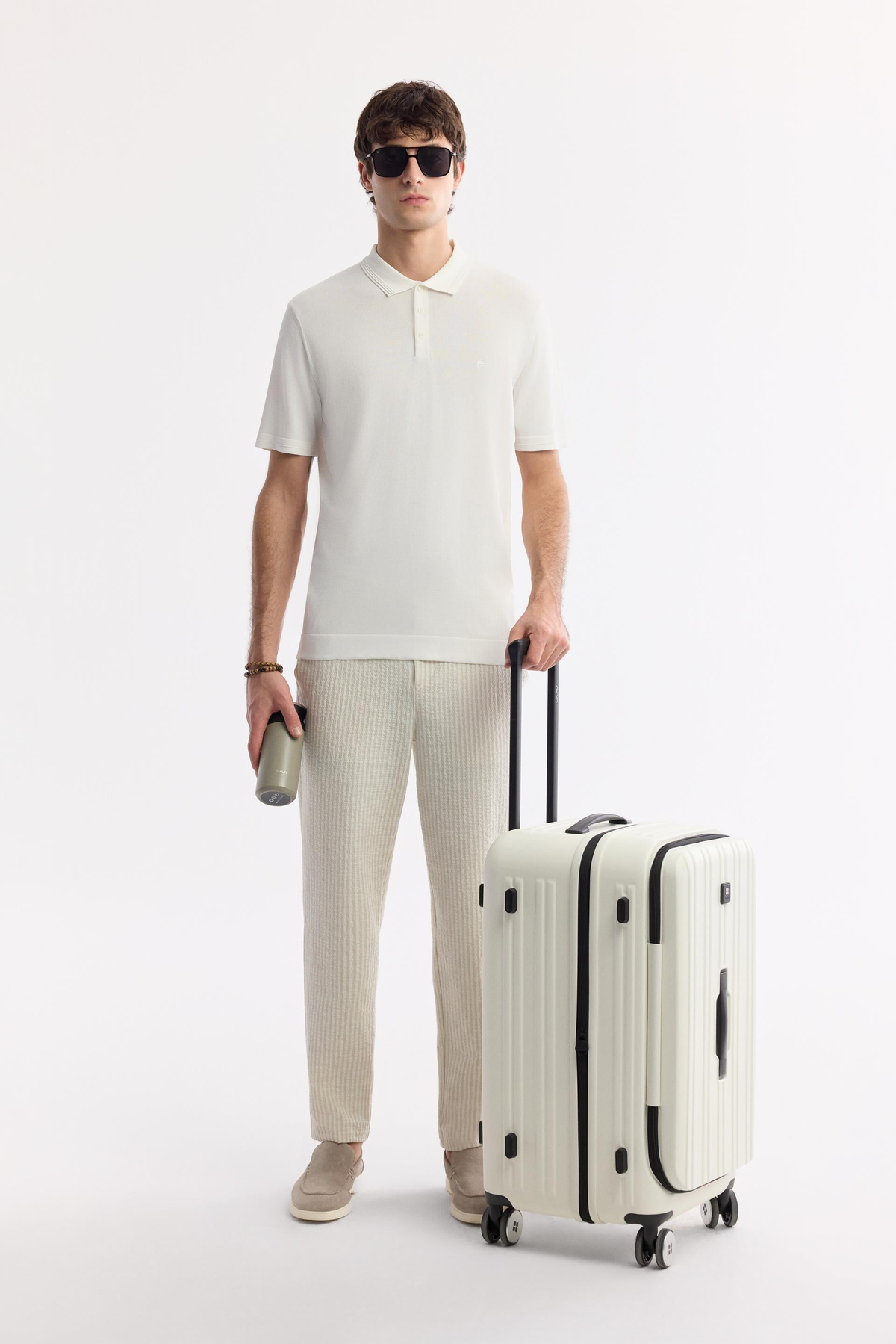 Ekru Polo Yaka Basic Rayon Triko T-shirt