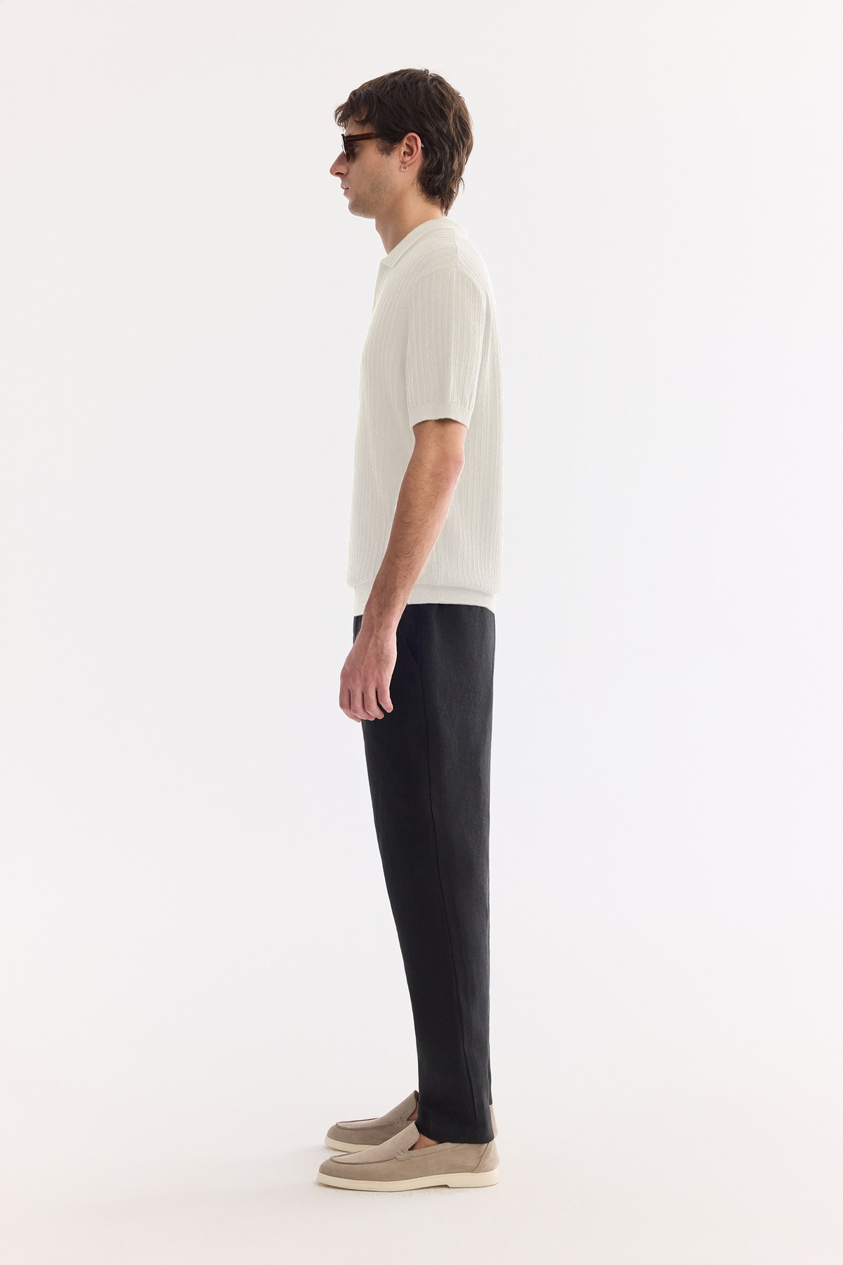 Ekru Polo Yaka Düğmesiz Soft Touch Triko T-Shirt