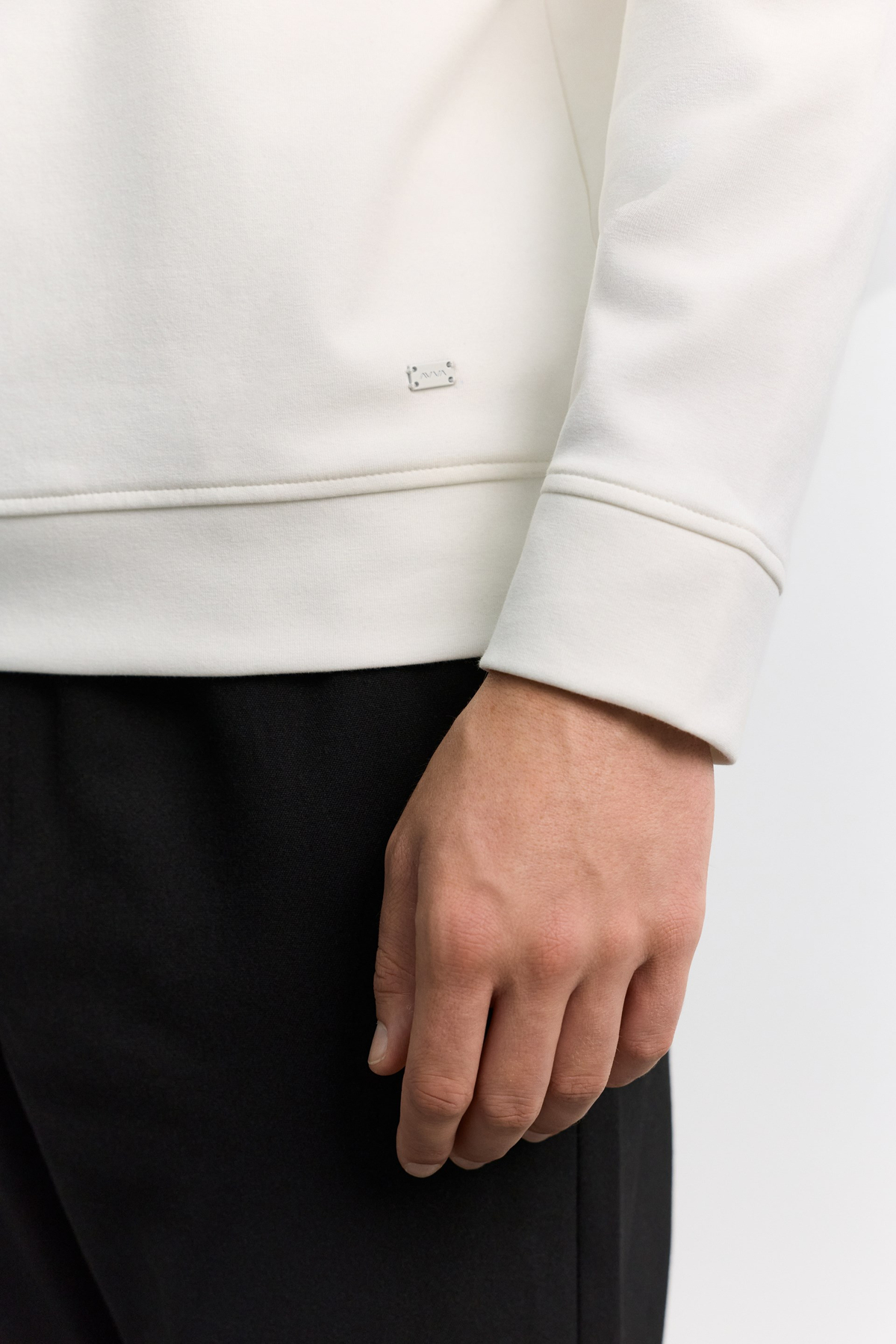Ekru Polo Yaka Fermuarlı İnterlok  Sweatshirt