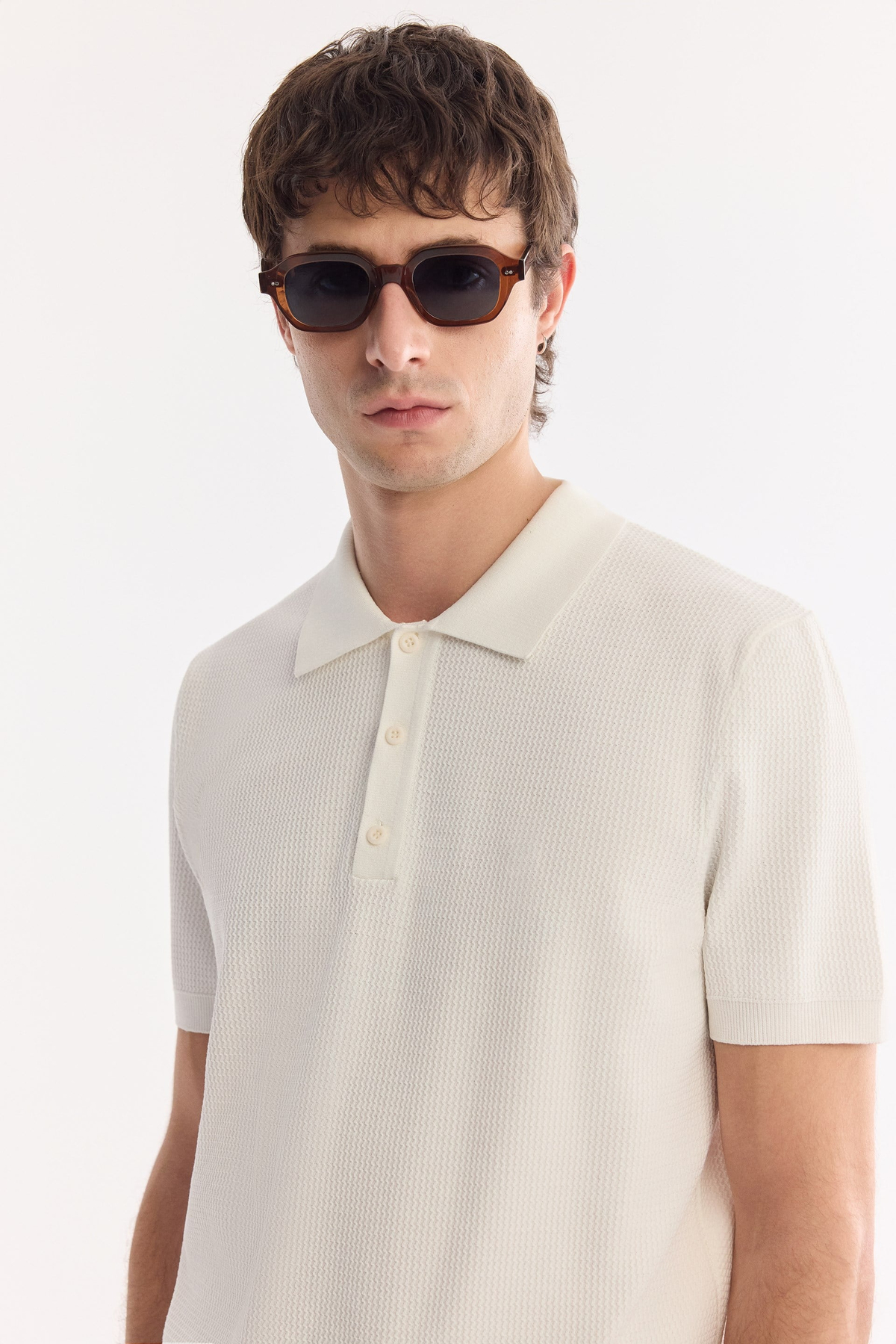Ekru Polo Yaka Soft Touch Triko T-Shirt