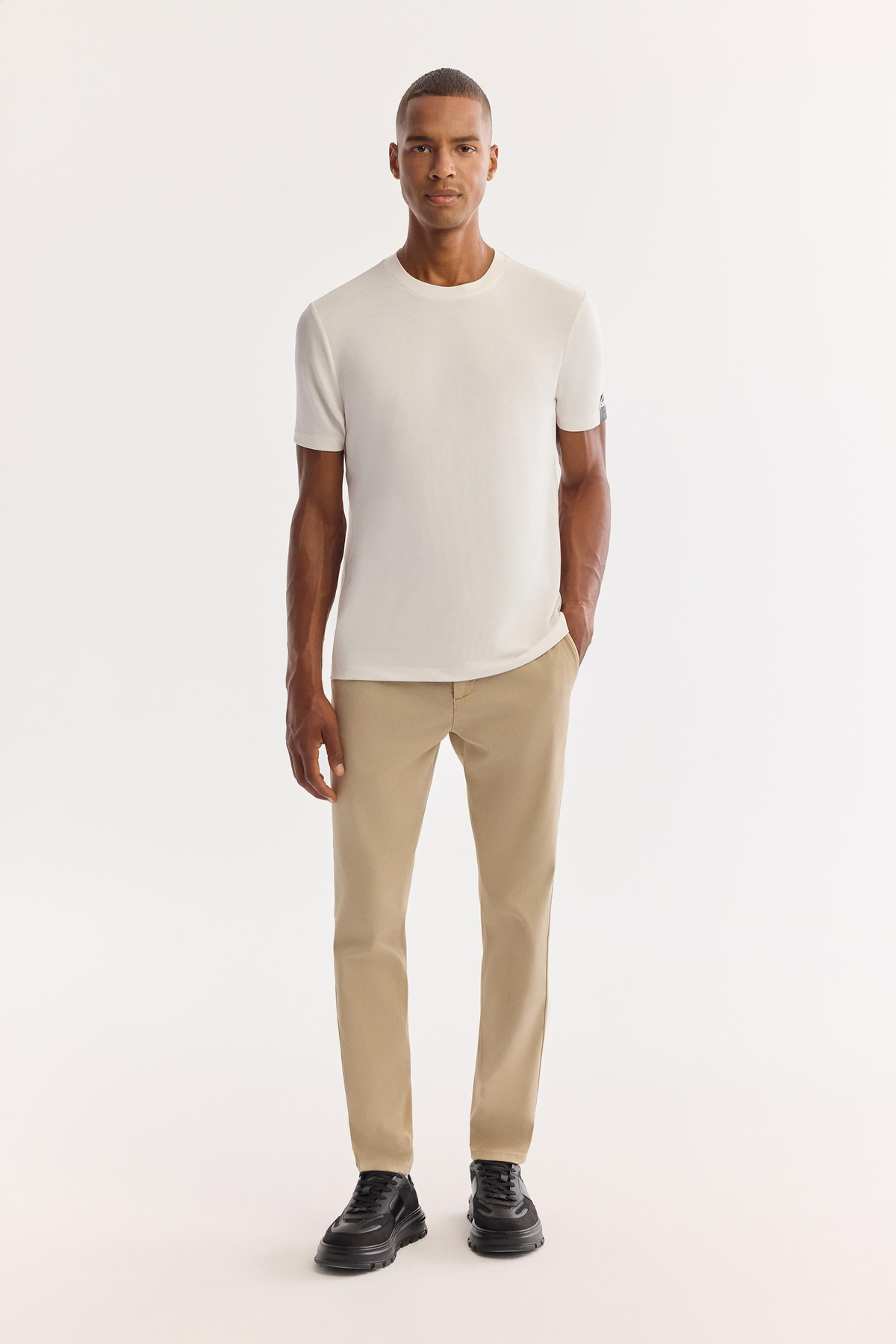 Ekru Soft Touch Bi-Stretch İnterlok T-Shirt