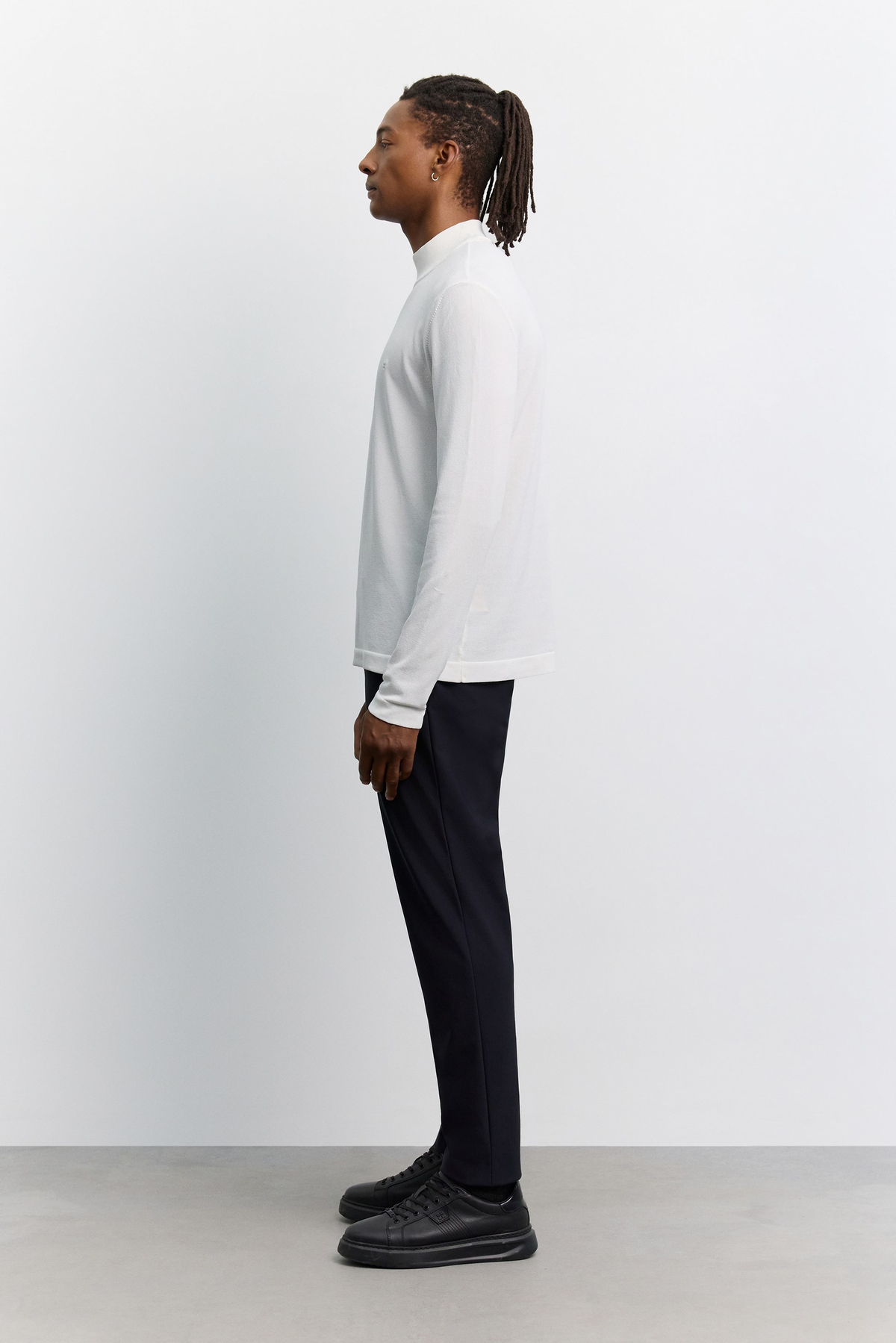 Ecru Half Turtleneck Rayon Basic Knit Sweater