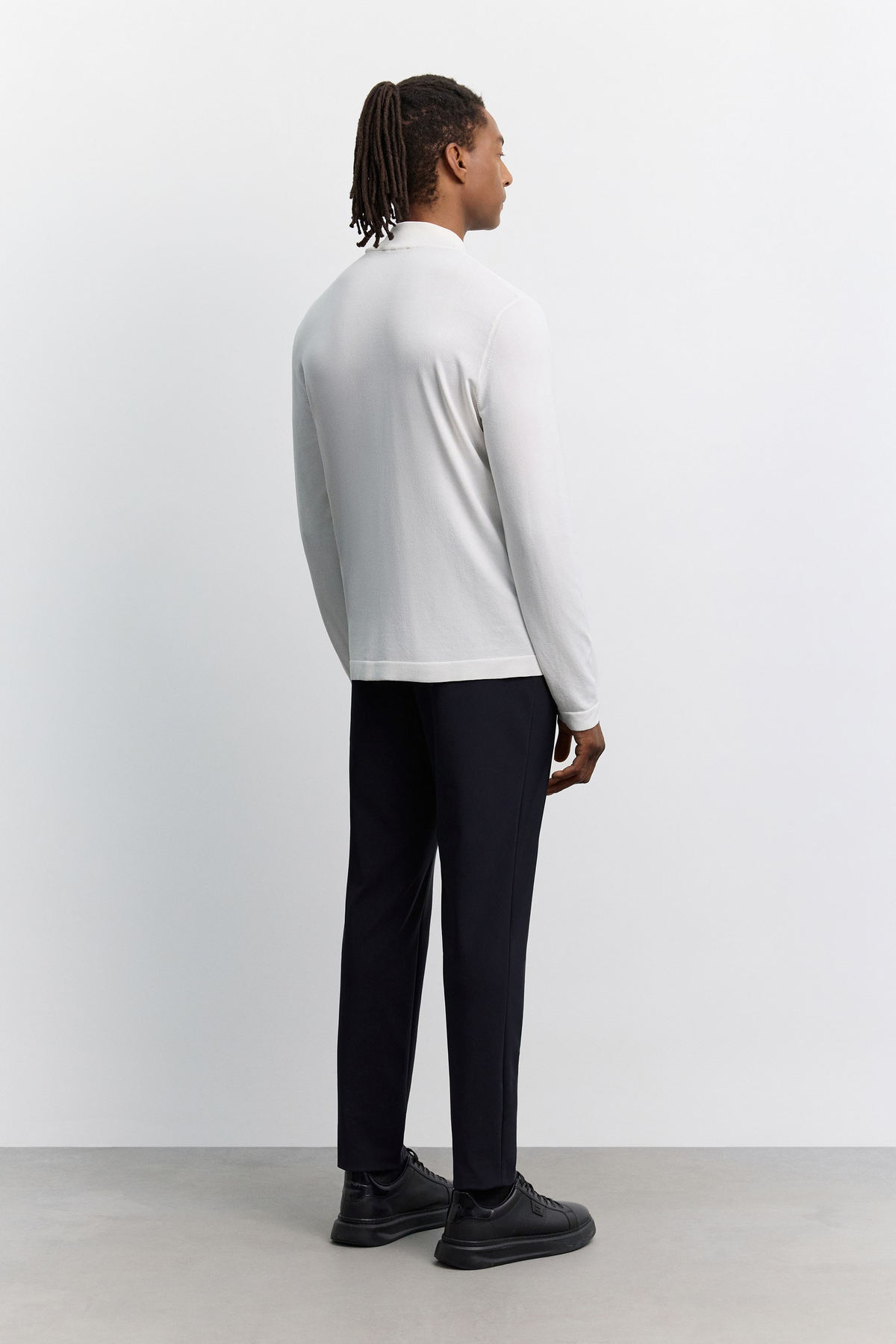 Ecru Half Turtleneck Rayon Basic Knit Sweater