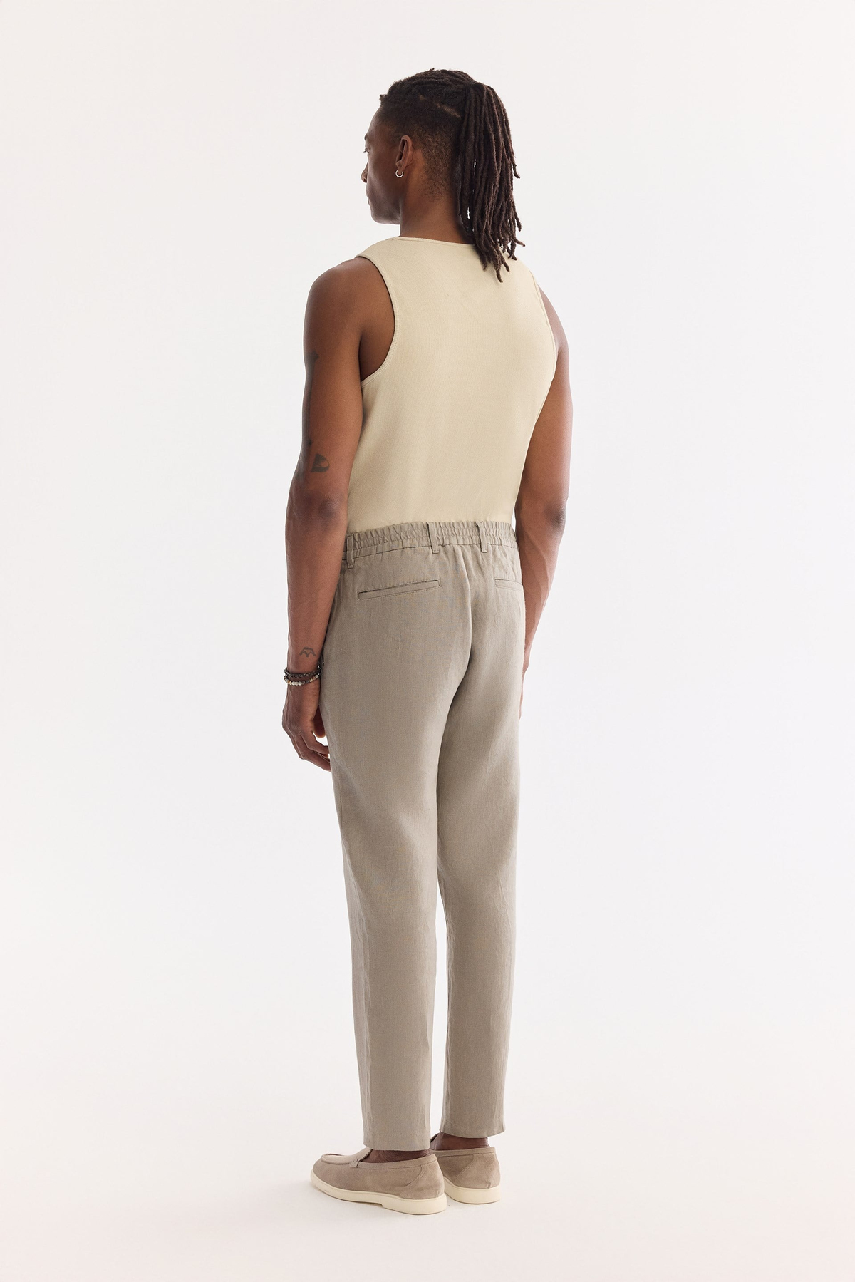 Grey Elastic Waist Drawstring 100% Linen Pants