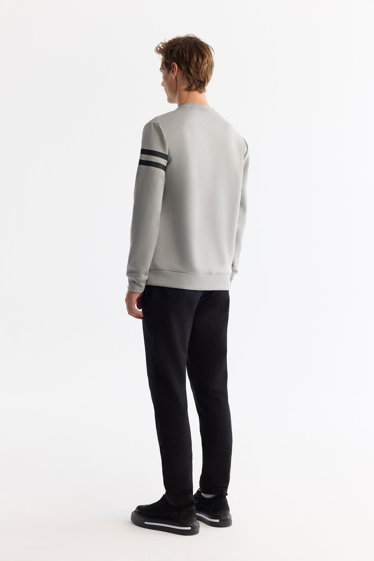 Gri Bisiklet Yaka Baskılı Sweatshirt