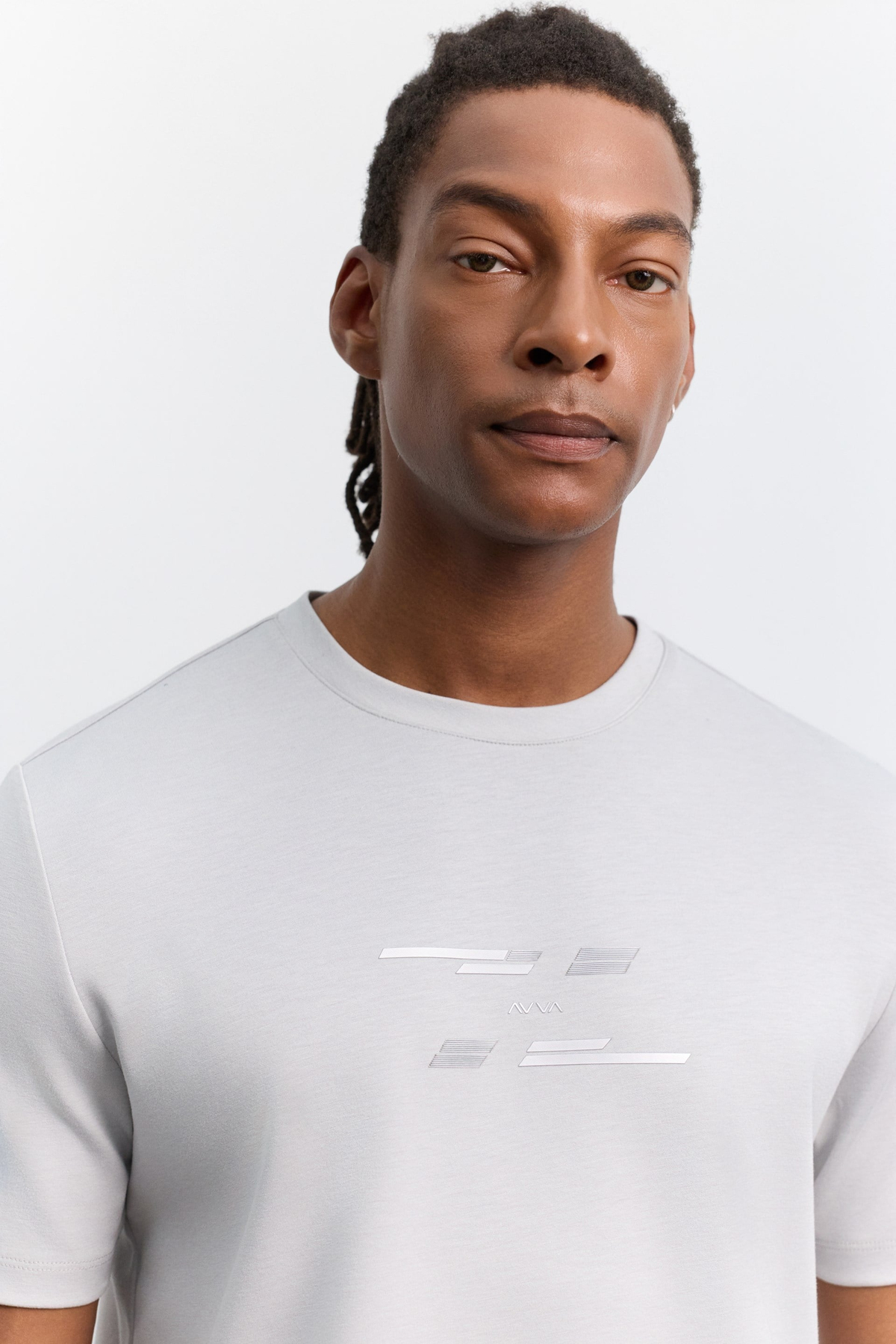 Gri  Bisiklet Yaka Baskılı Viskon Karışımlı Kolay Ütülenen T-Shirt