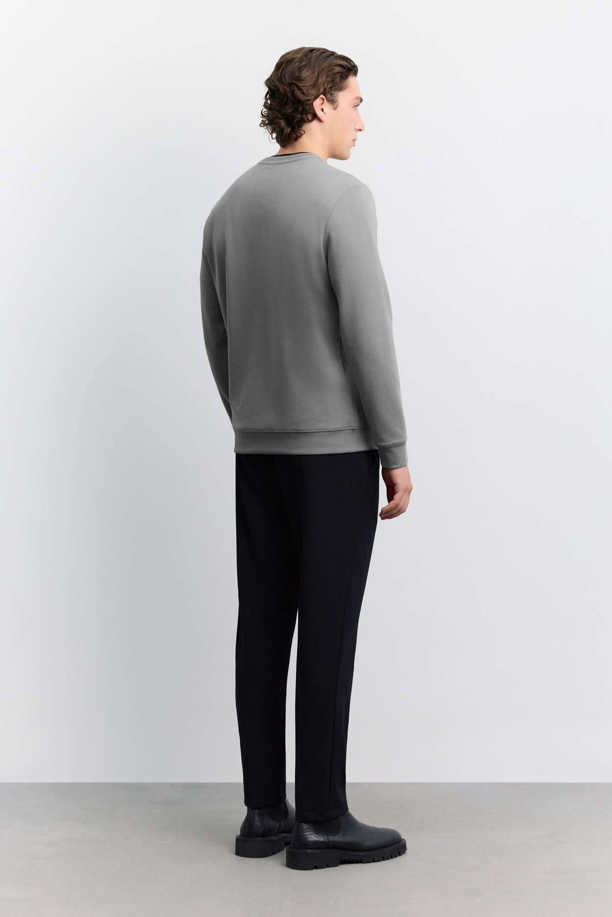 Gri Bisiklet Yaka Enjeksiyon Baskılı İnterlok Sweatshirt