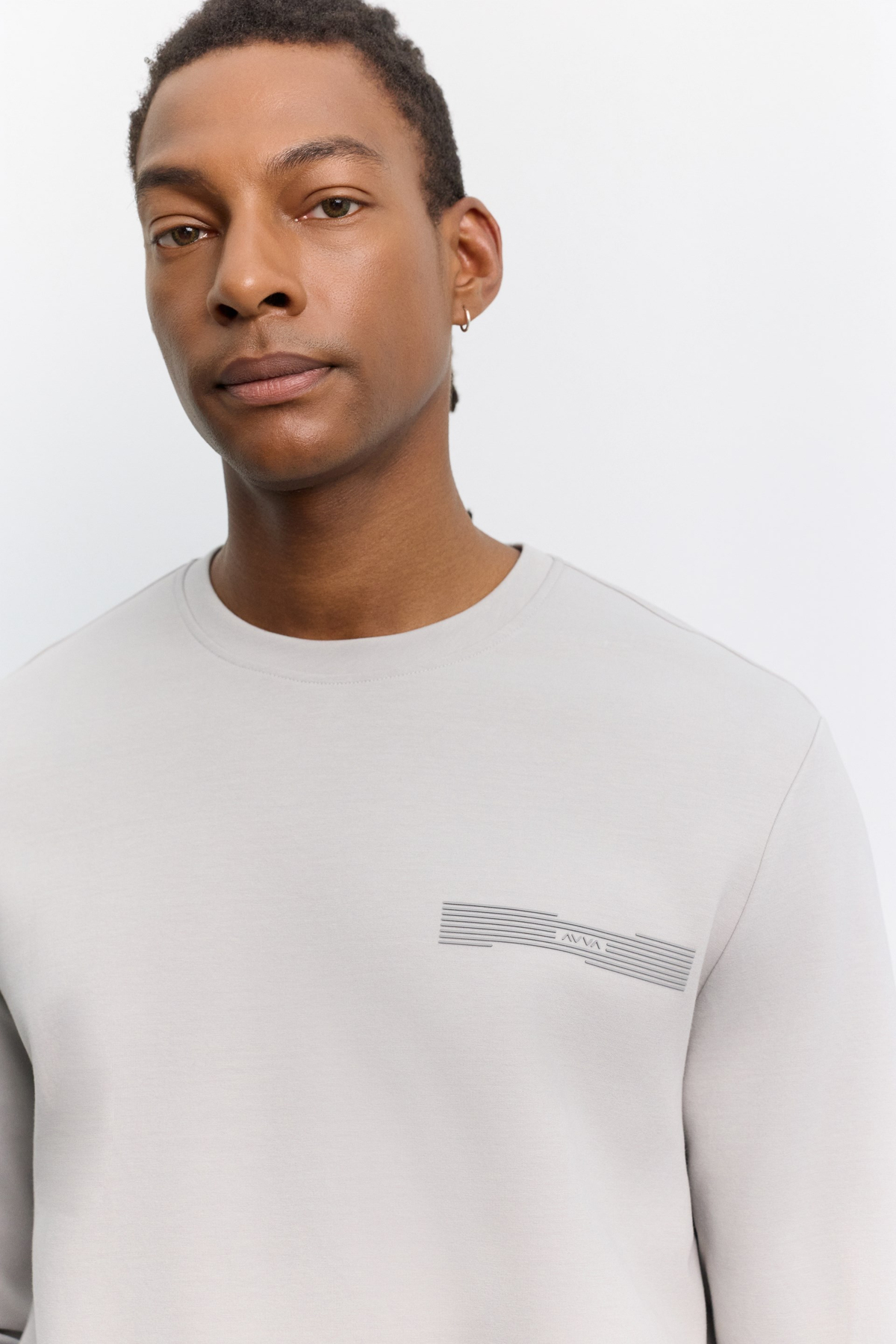 Gri Bisiklet Yaka Enjeksiyon Baskılı  İnterlok  Sweatshirt