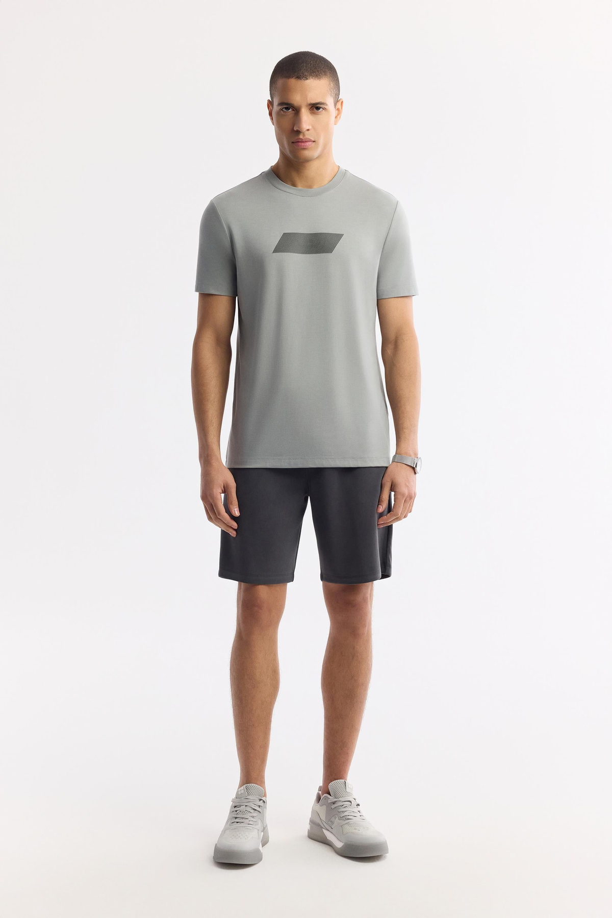 Gri Bisiklet Yaka Hareketli Hologram Baskılı Shoft Touch T-Shirt