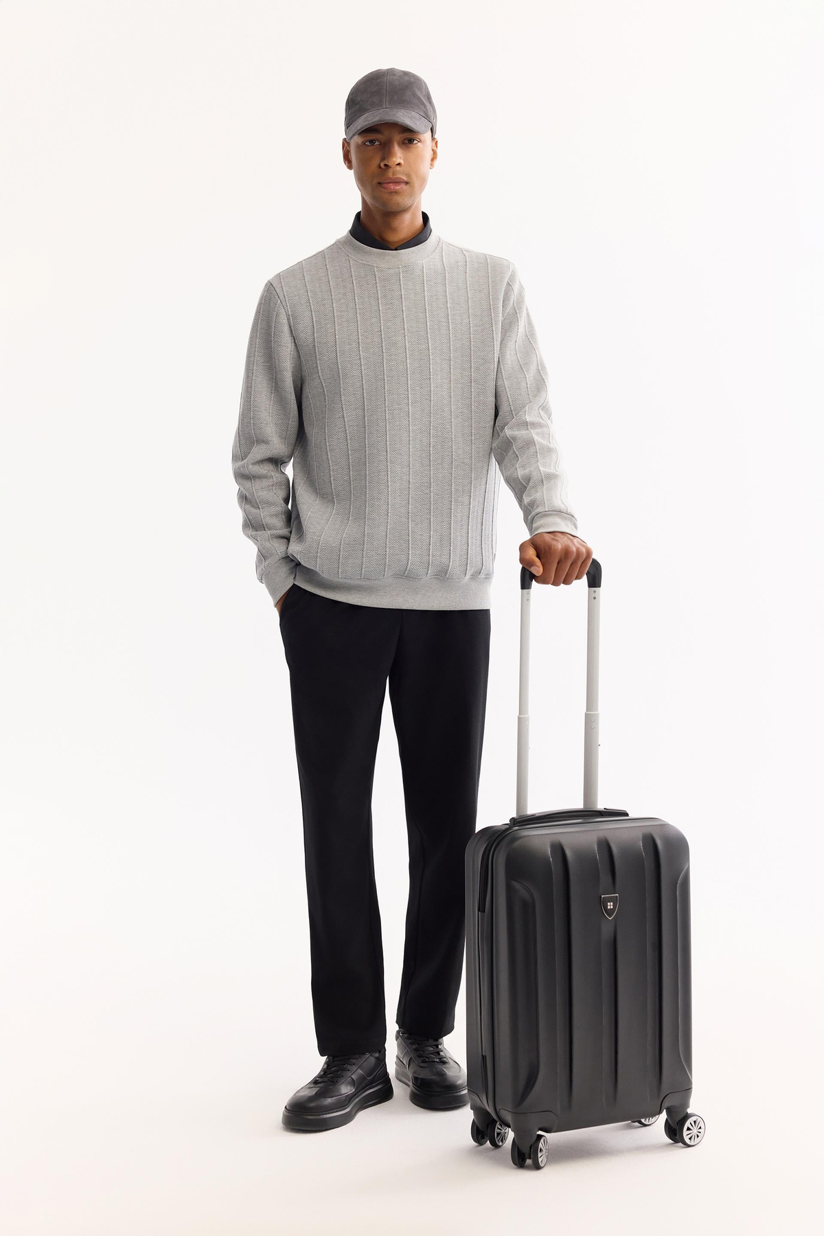 Gri Bisiklet Yaka Jakarlı Sweatshirt