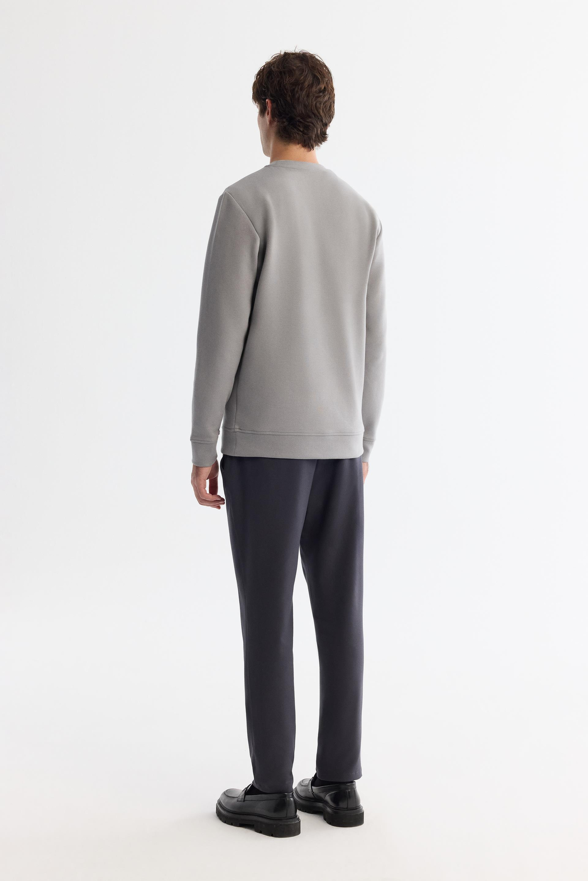 Gri Bisiklet Yaka Pamuklu Baskılı Sweatshirt