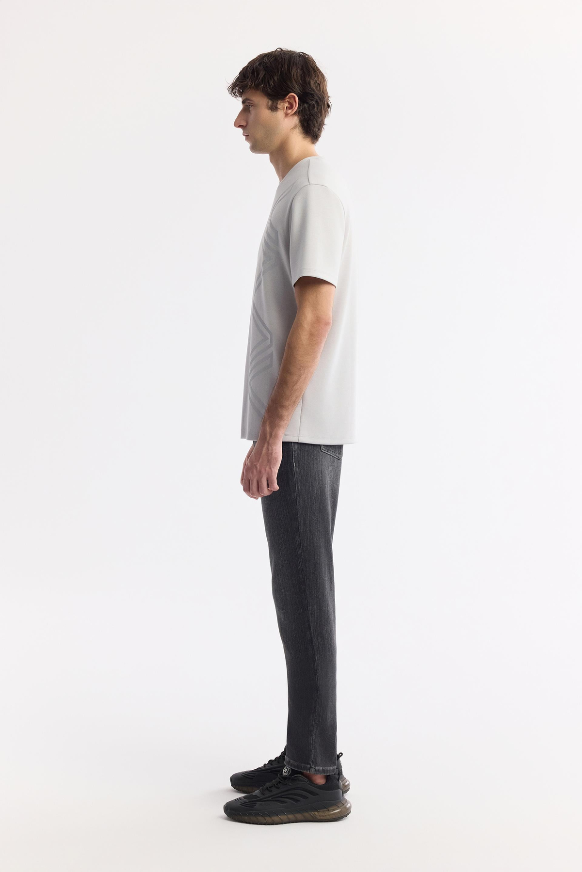 Grey Round Neck Puff Print T-Shirt