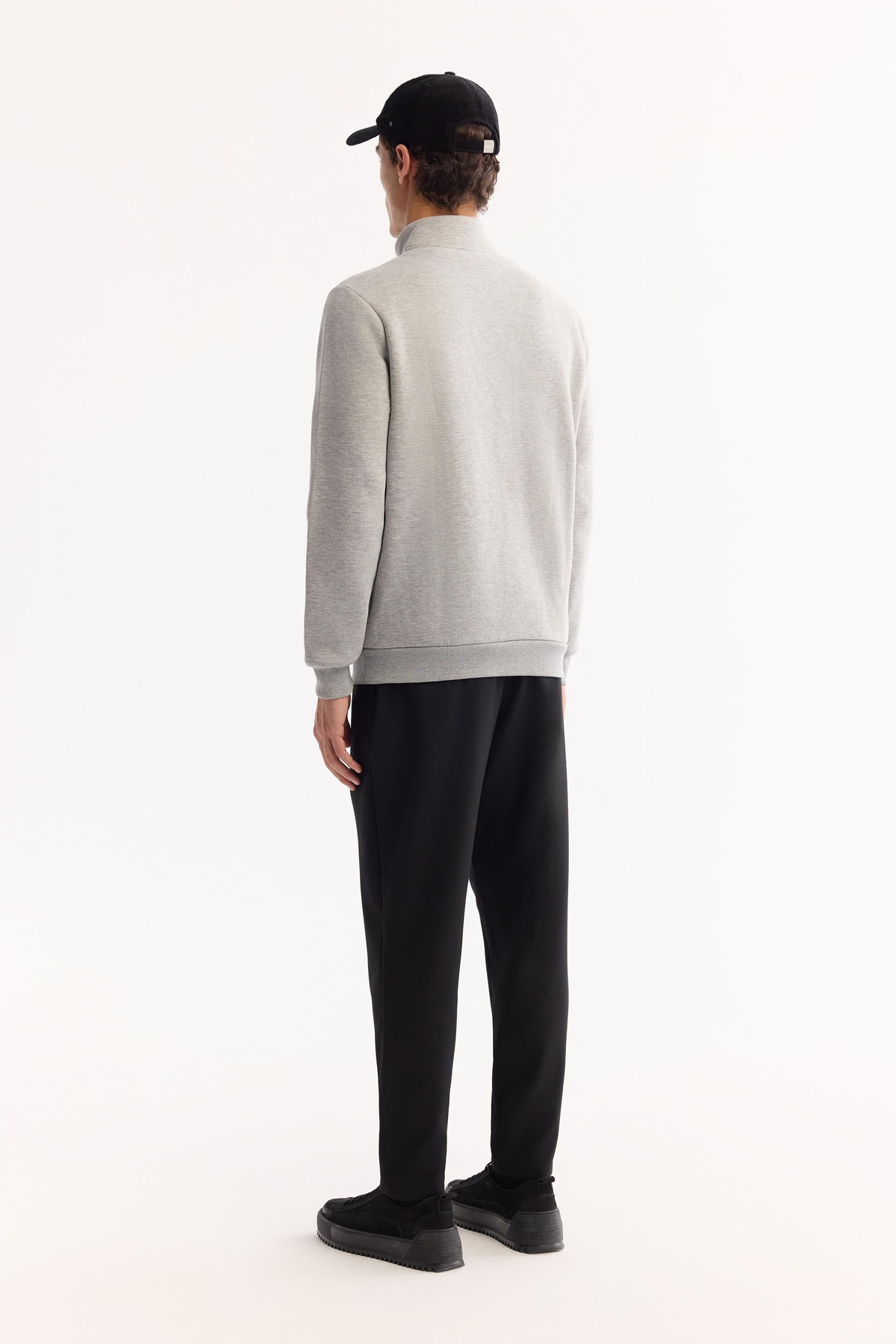 Gri Dik Yaka Fermuarlı 3 İplik Şardonlu Sweatshirt