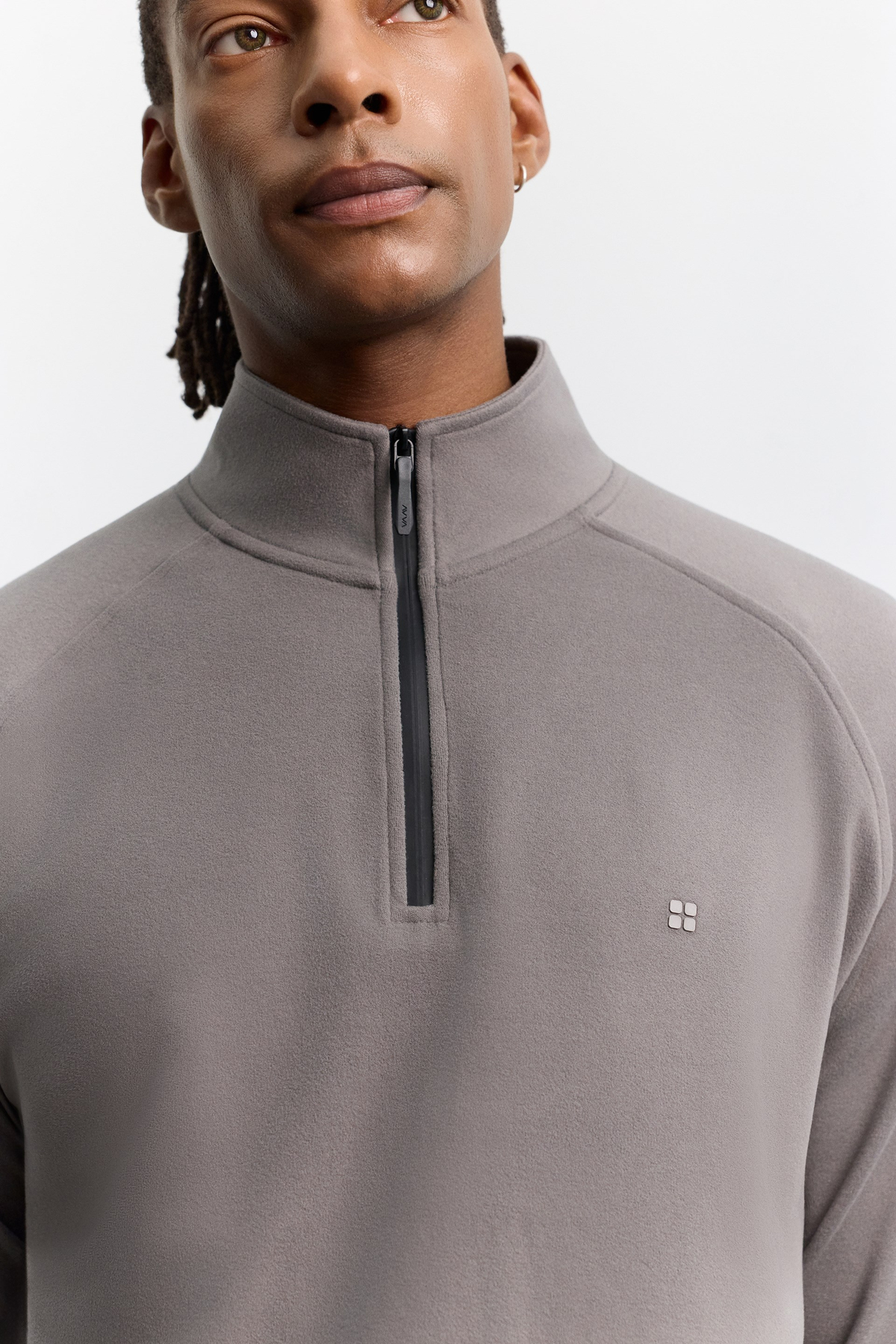 Gri Dik Yaka Fermuarlı  Polar Sweatshirt