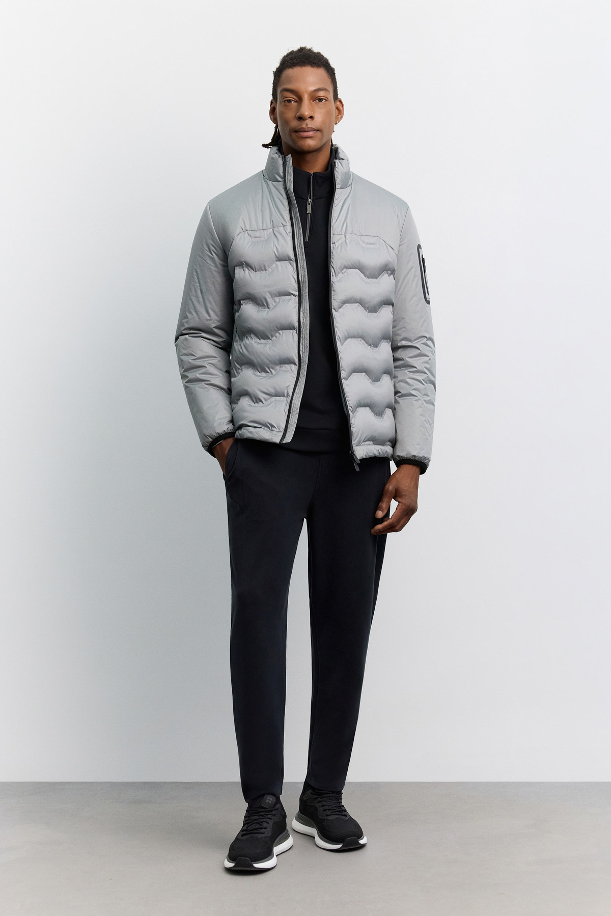 Grey Hooded Water-Repellent Windproof Puffer Jacket