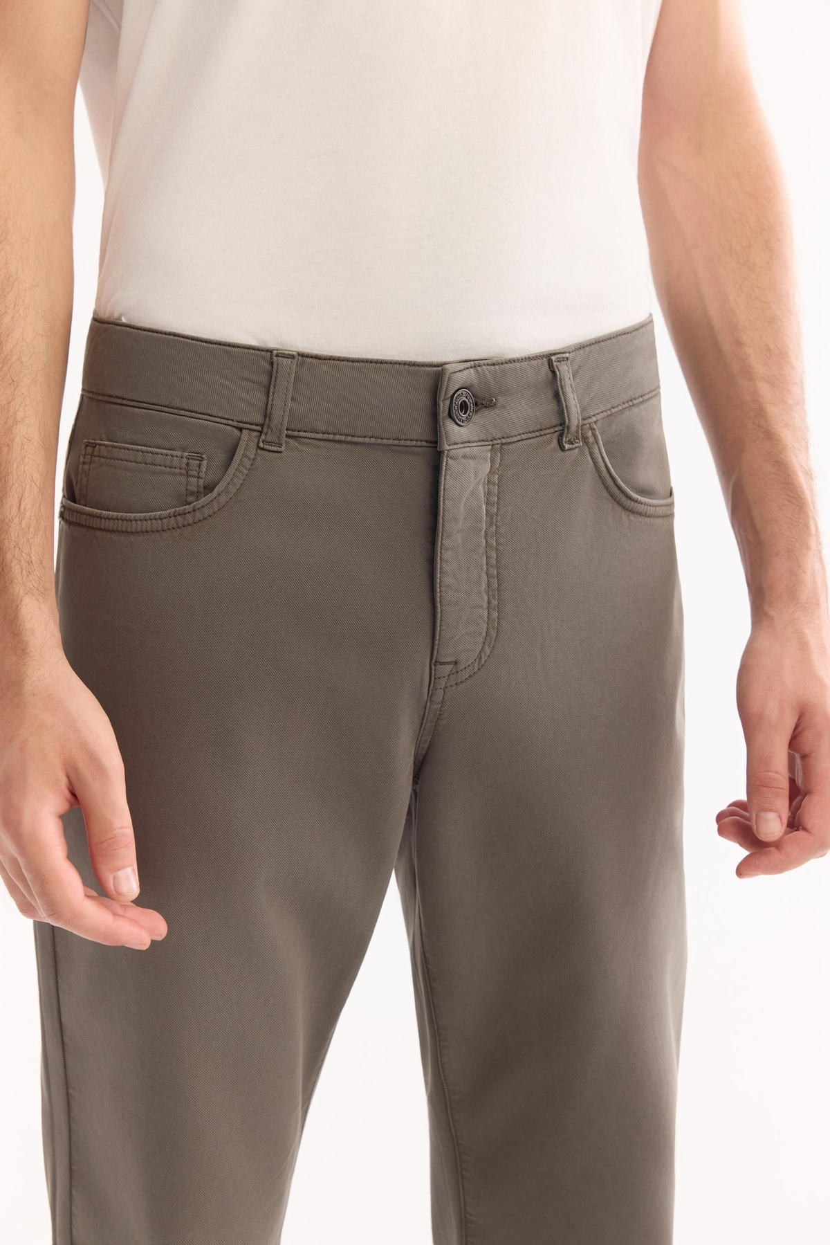 Gri Haki Klasik Bel Armürlü Tensel Karışımlı 5 Cep Perge Slim Fit Pantolon