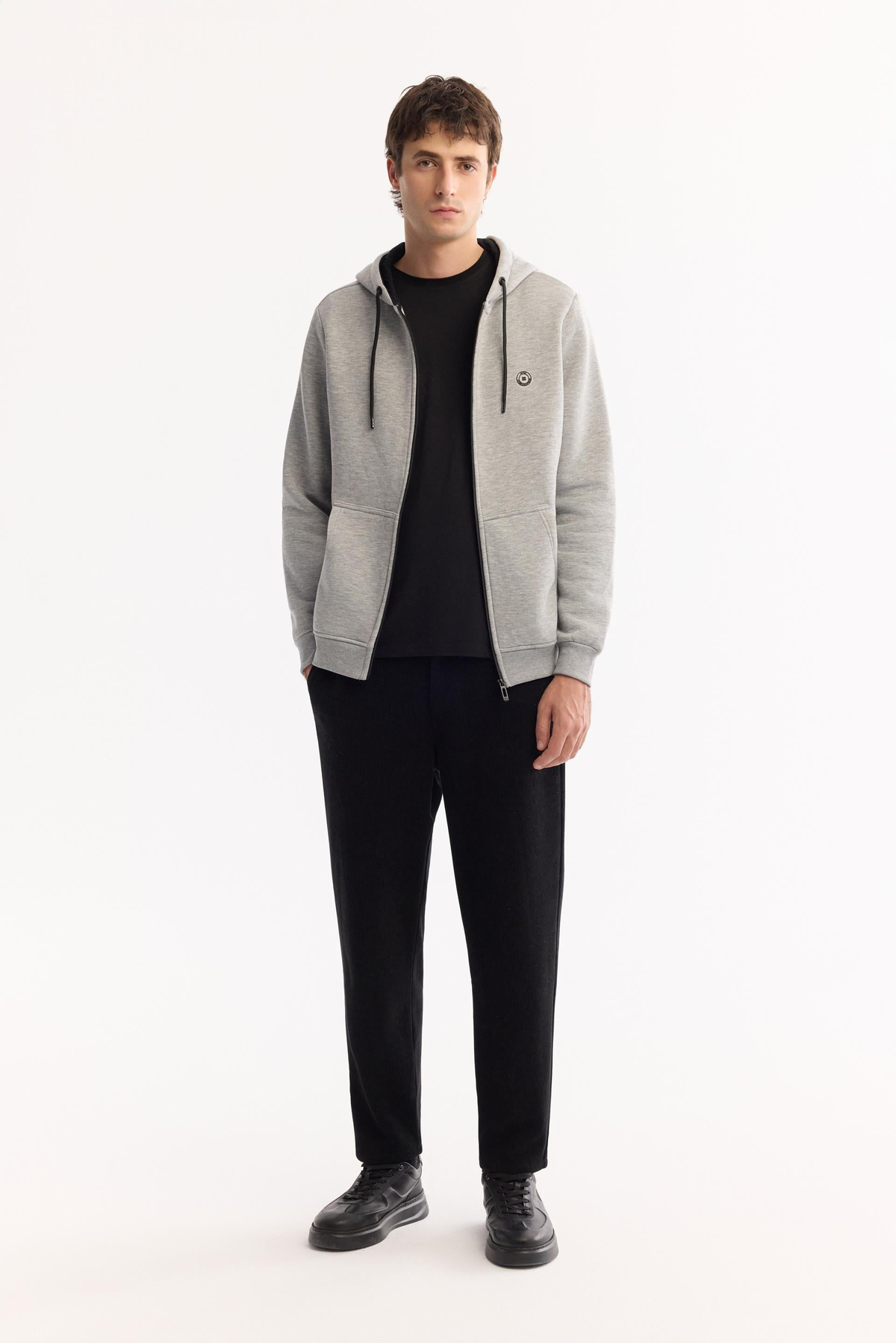 Grey Hooded Zip Through Sweatshirt