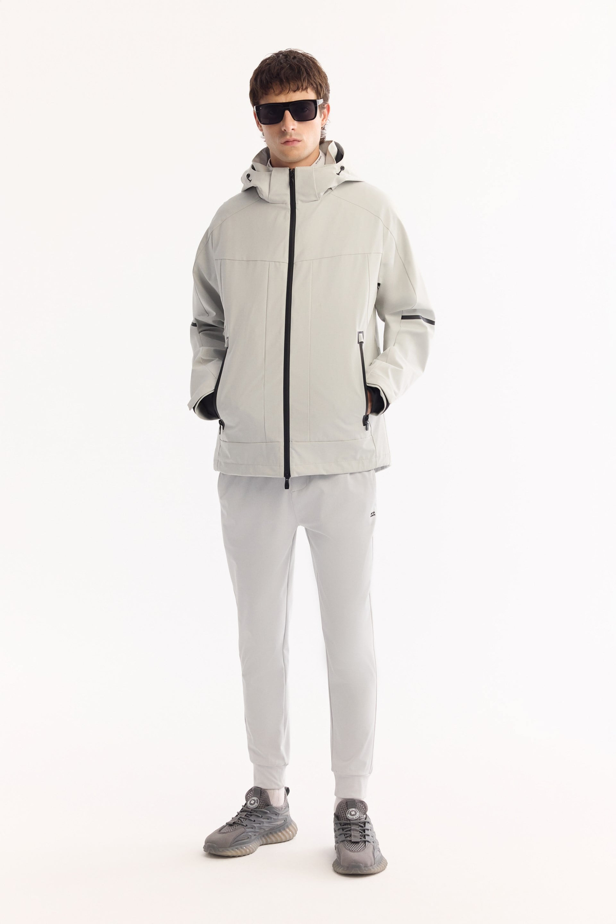 Grey Hooded Water Repellent Windproof Lightweight Jacket