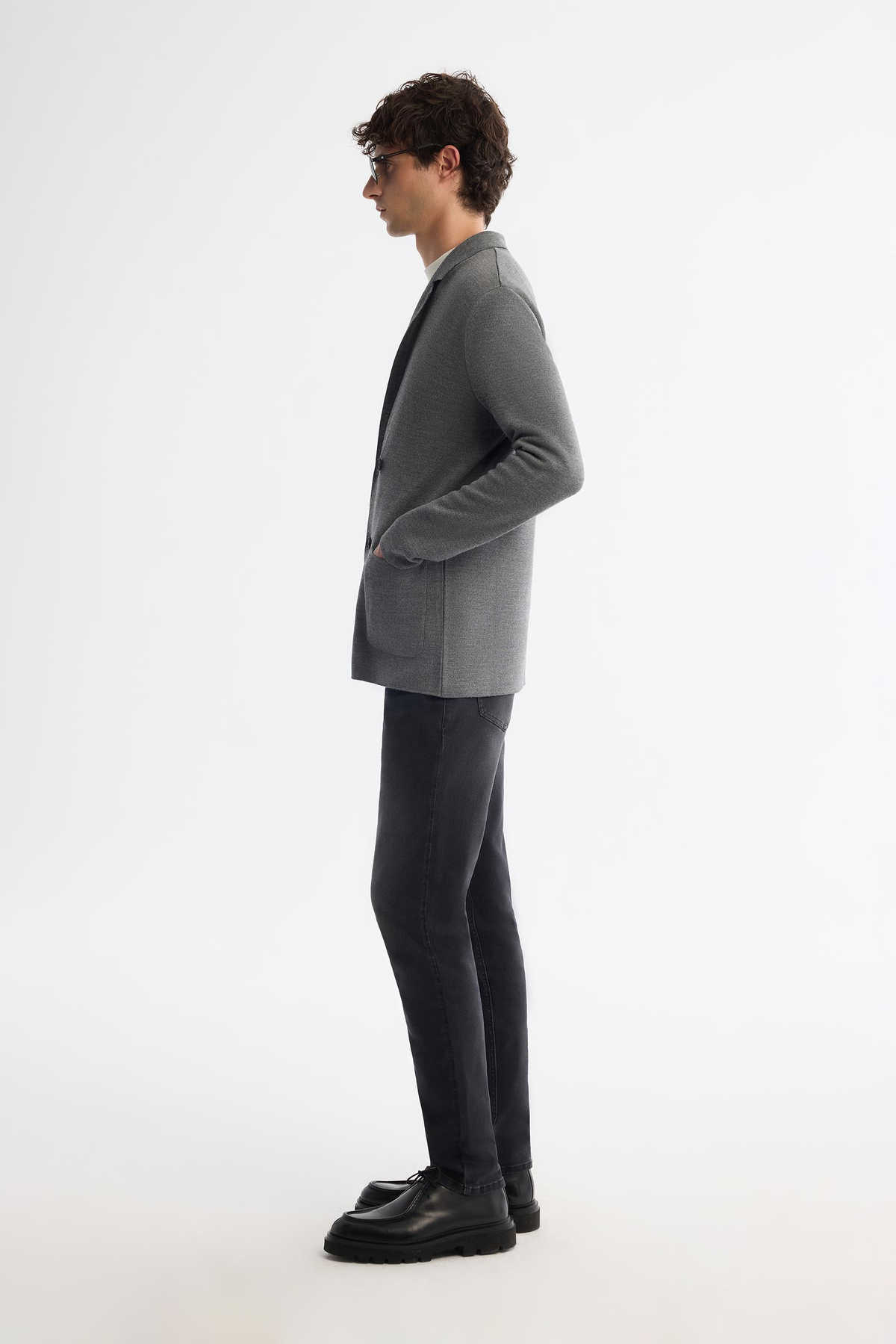 Grey Wool Blend Cardigan