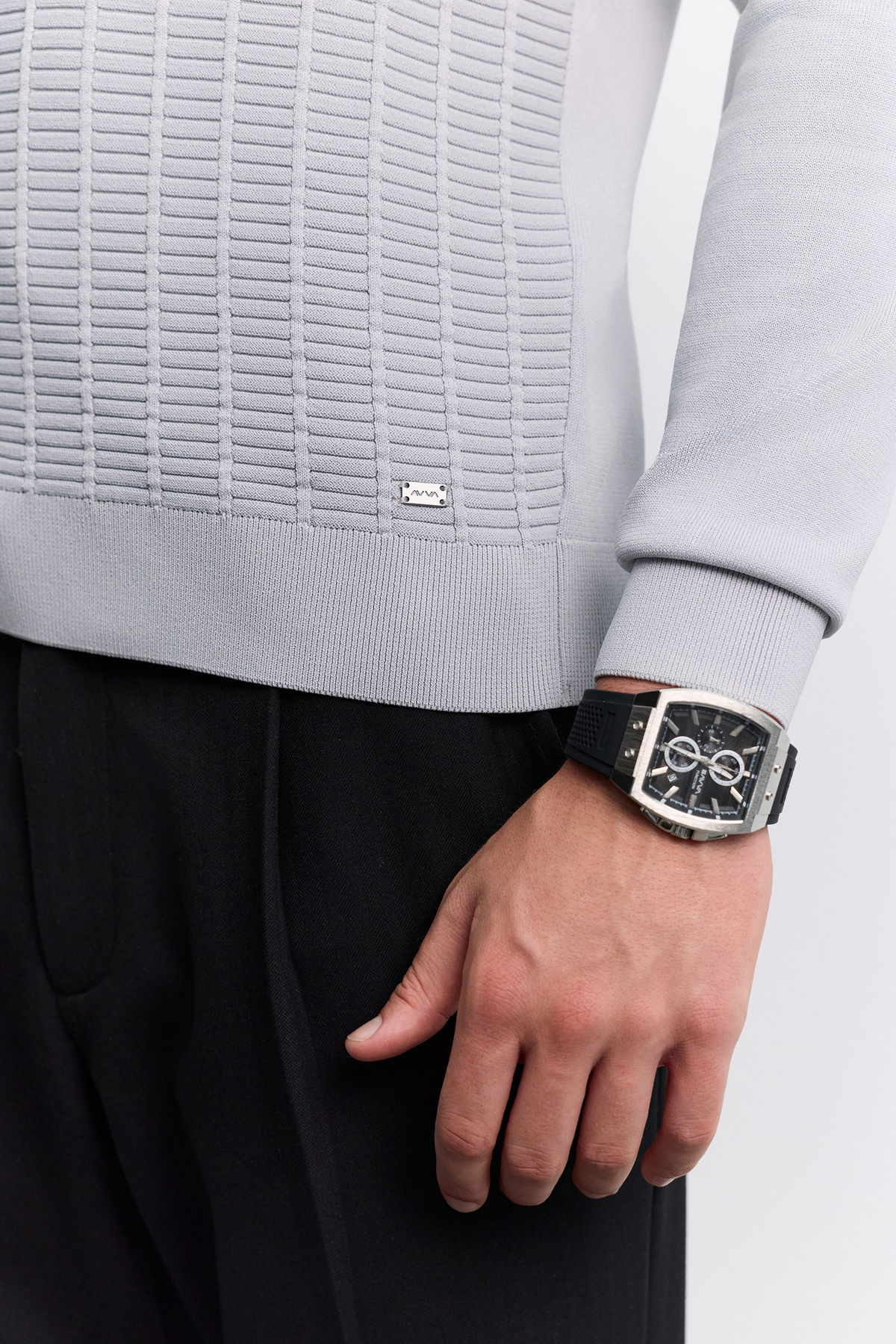 Gri Polo Polo Yaka Fermuarlı Rayon Karışımlı Kazak