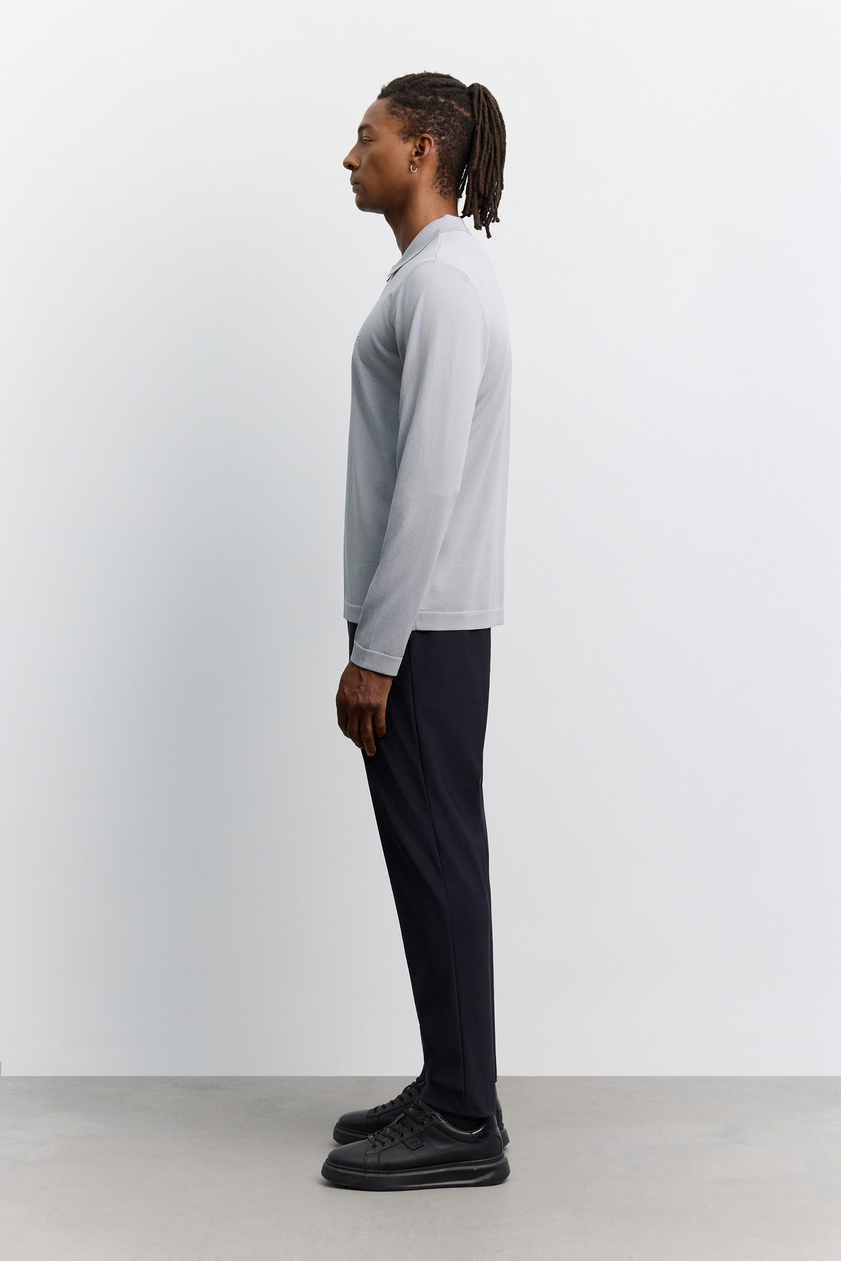 Gri Polo Yaka Fermuarlı Rayon Tüylenmeyen Basic Triko Kazak