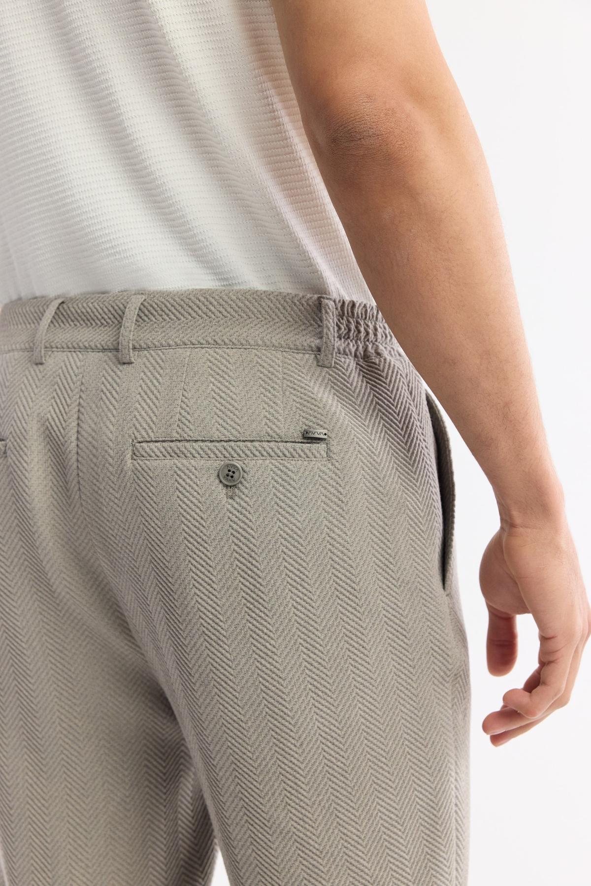 Grey Side Pocket Elastic Waist Bi-Stretch Pants
