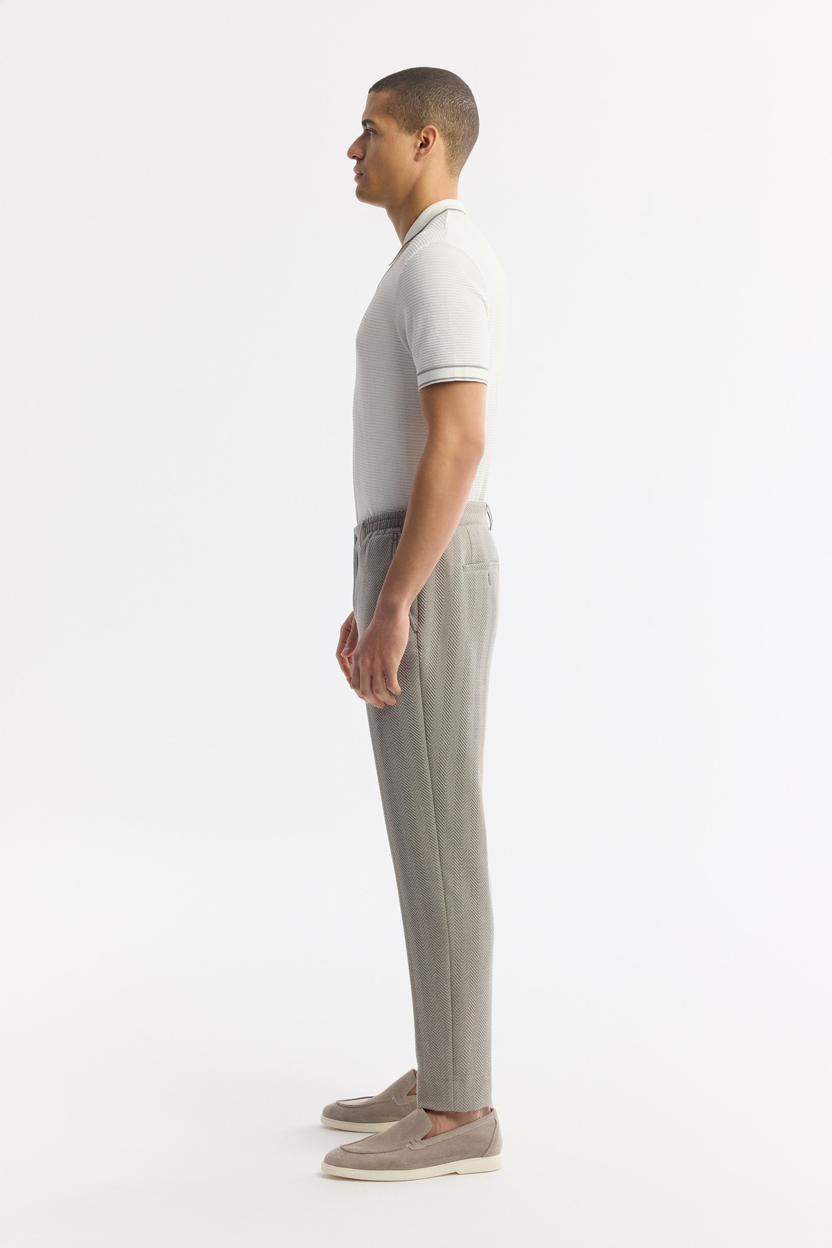 Grey Side Pocket Elastic Waist Bi-Stretch Pants