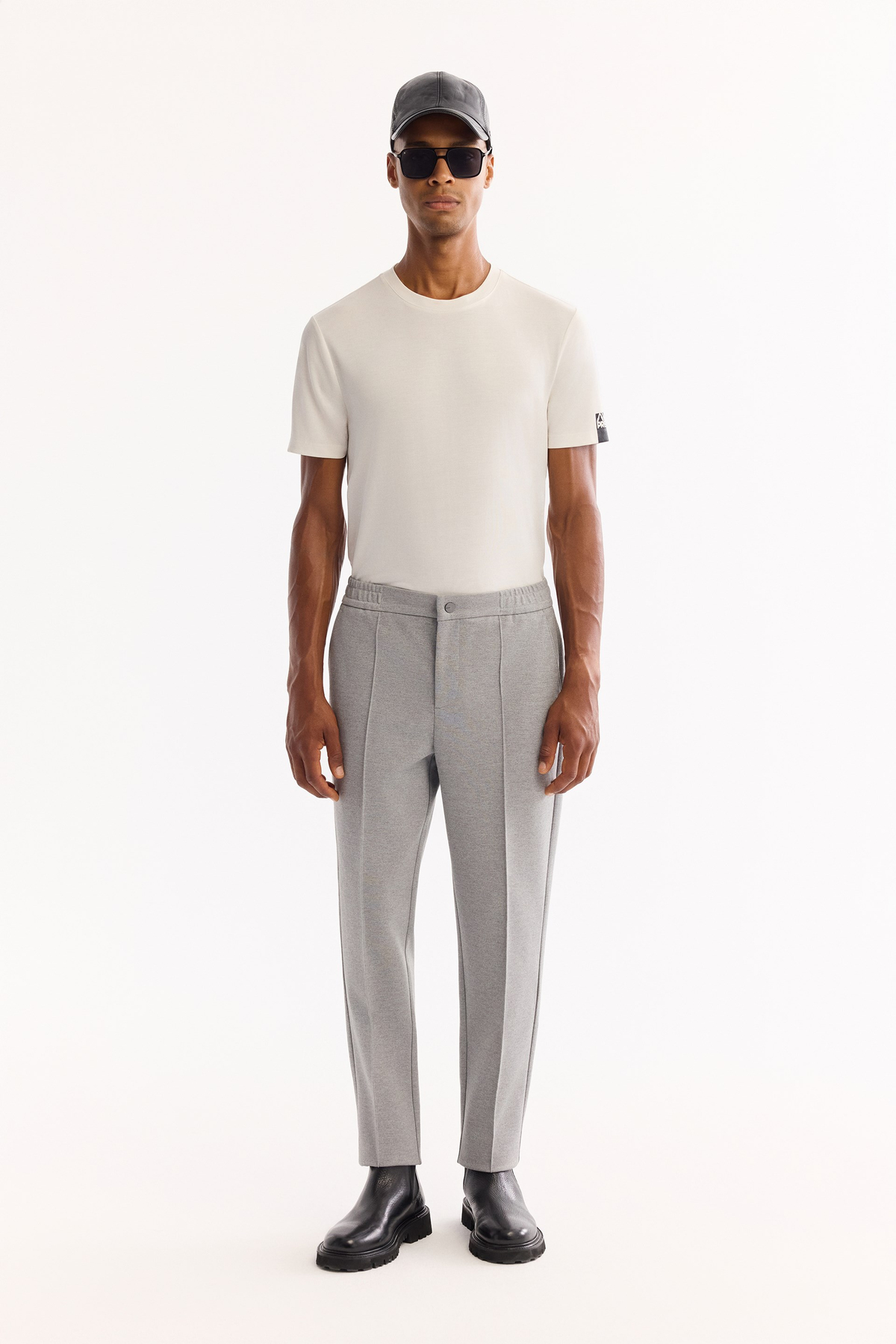 Grey Side Elastic Cotton Viscose Blend Pants