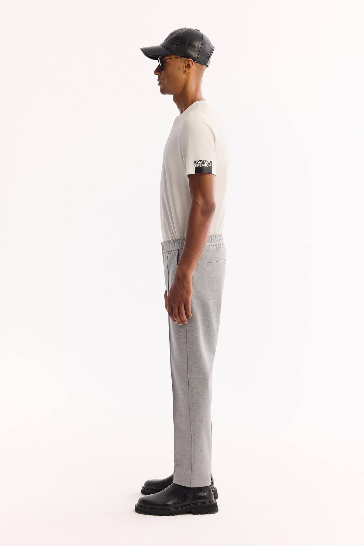 Grey Side Elastic Cotton Viscose Blend Pants