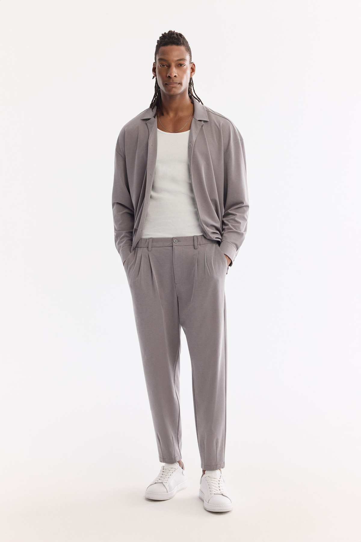 Grey Elastic Side Soft Touch Elastane Chino Trousers
