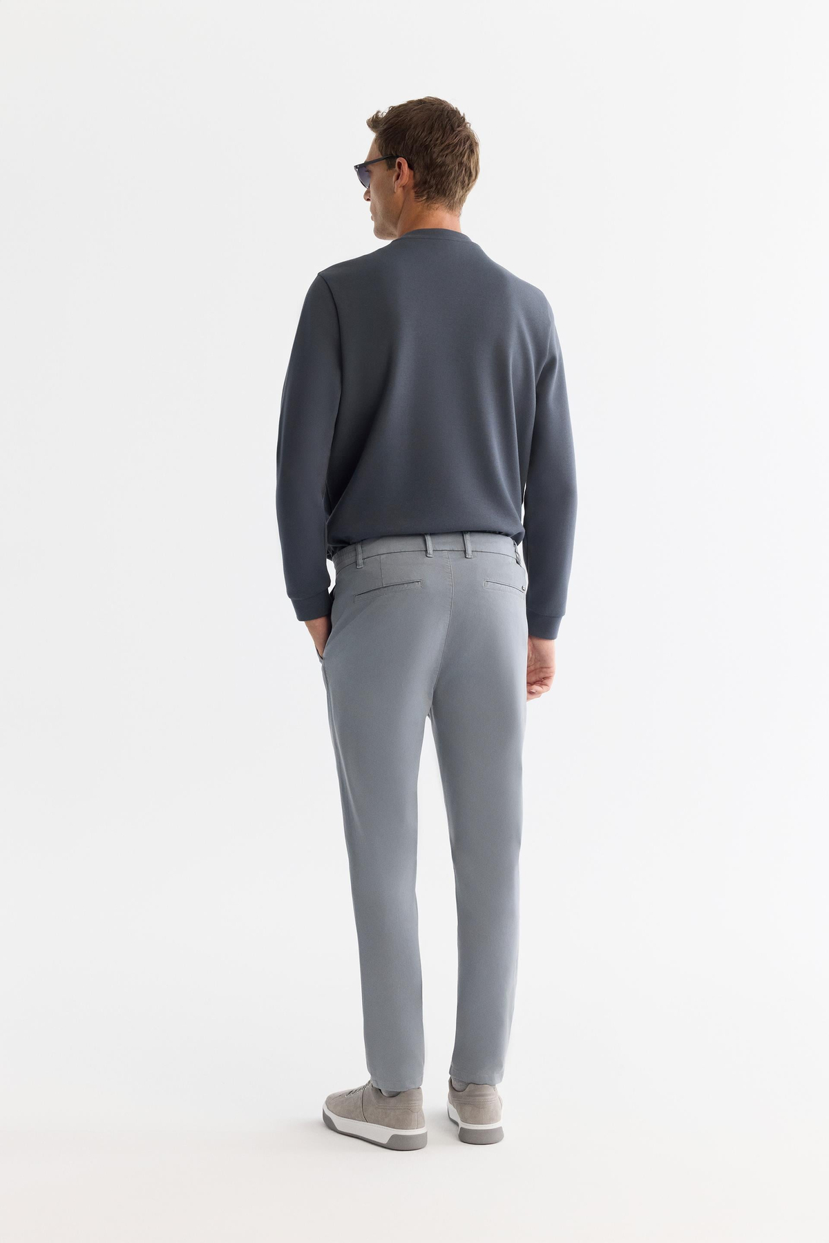 Gri Yanı Lastikli  Yumuşak Tuşeli Slim Fit Duble Paça Pantolon