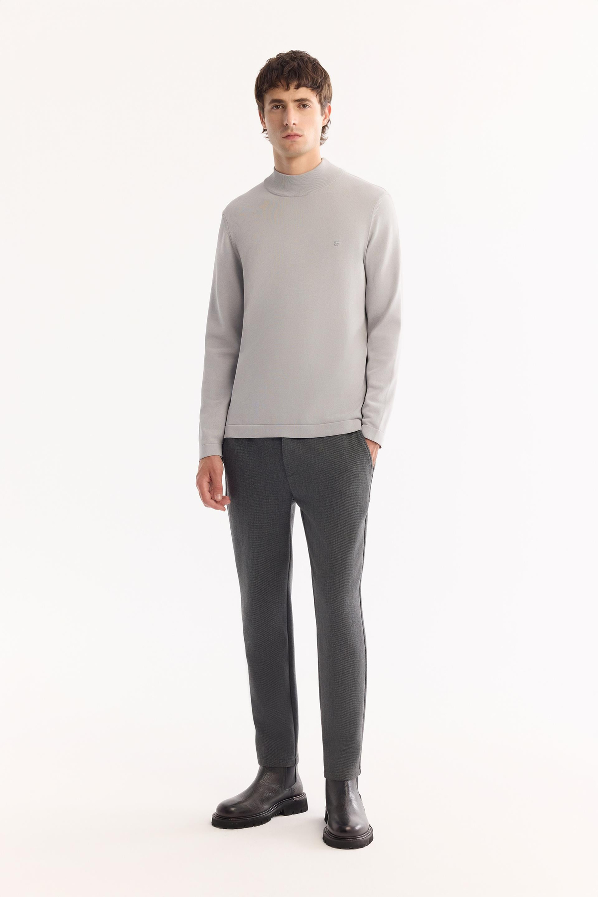 Gri Yarım Balıkçi Yaka Basic Düz Rayon Kazak